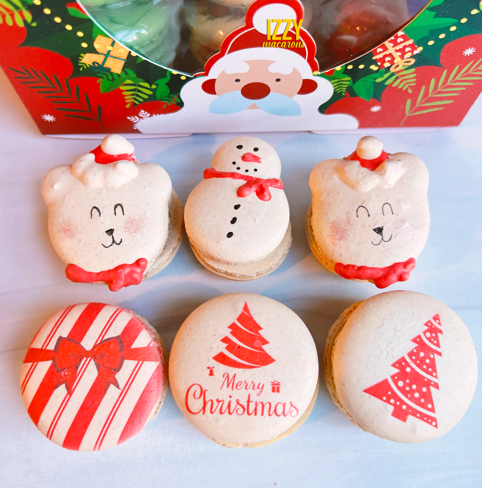 Polar Bear, Snow Man, Christmas Tree Macarons