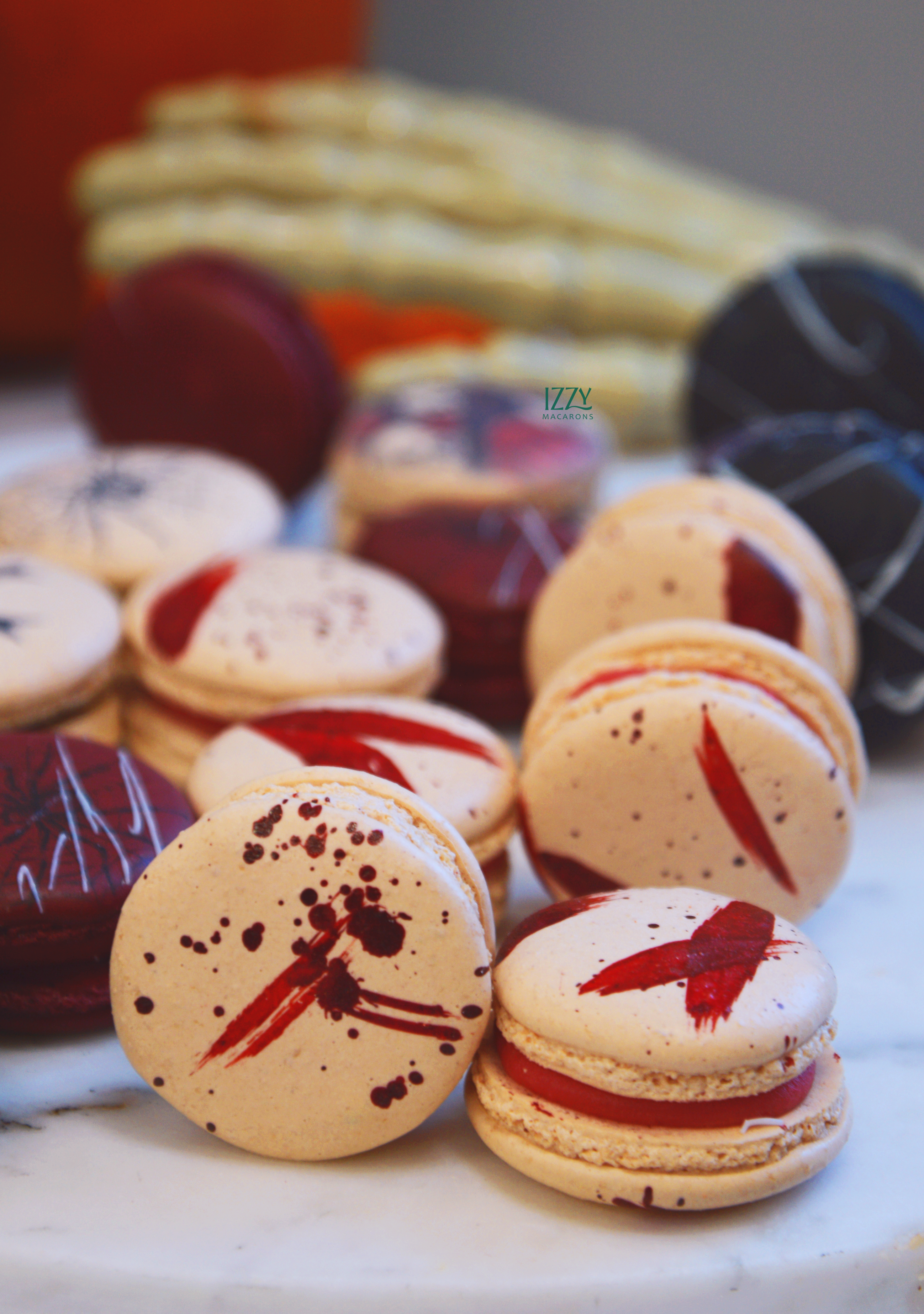 Blood Splash Macarons - Halloween Macarons