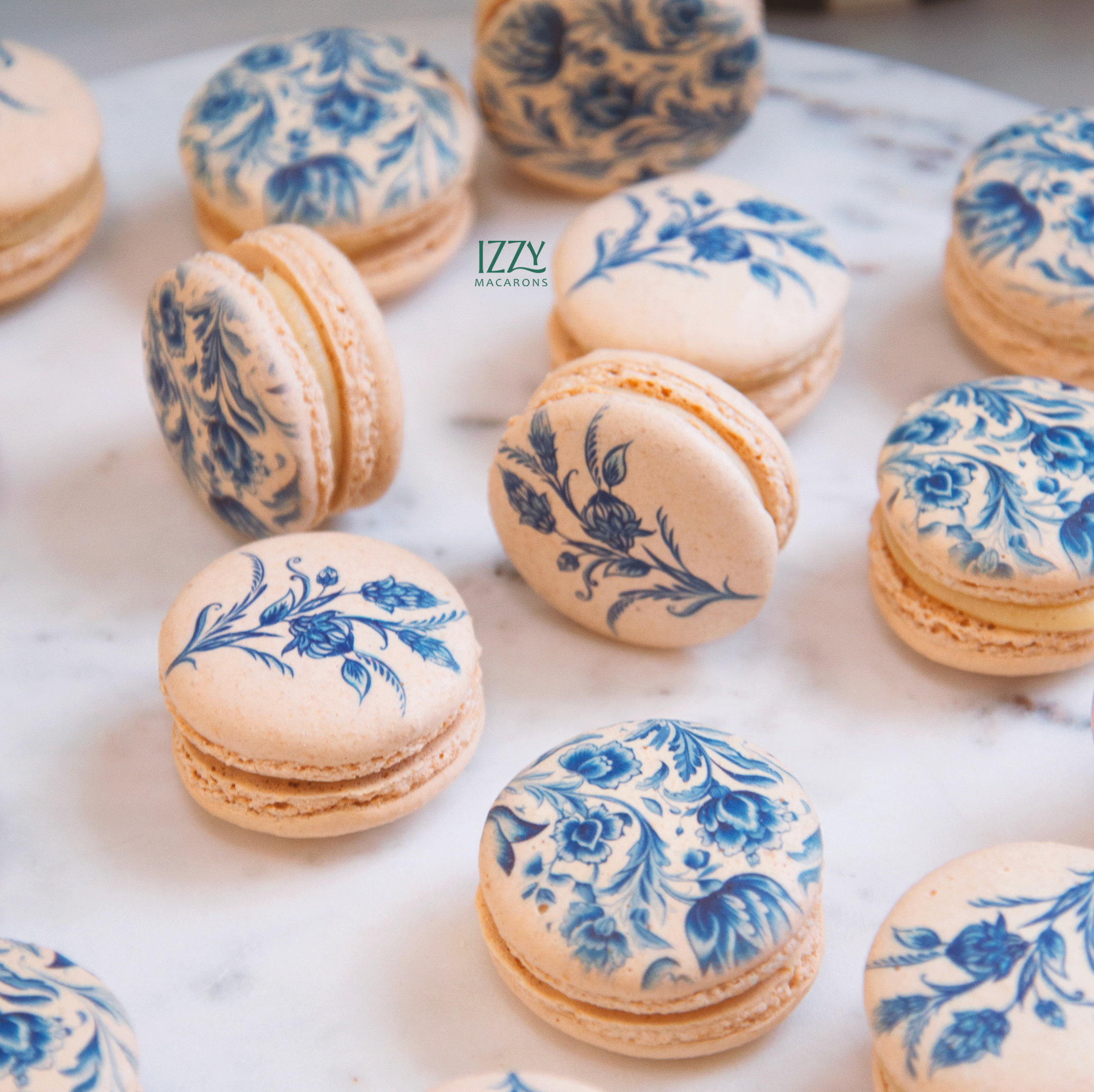 Blue Flowers Macarons