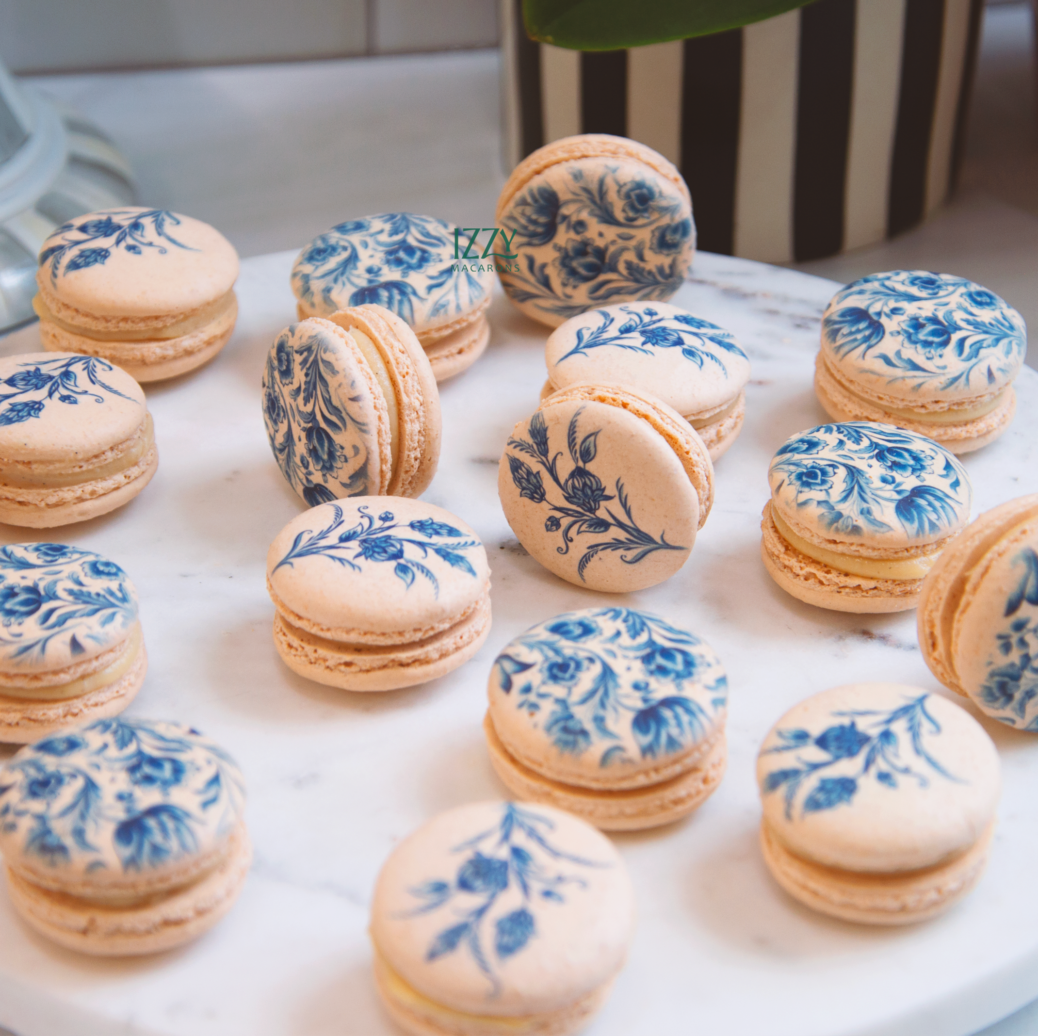 Blue Flowers Macarons