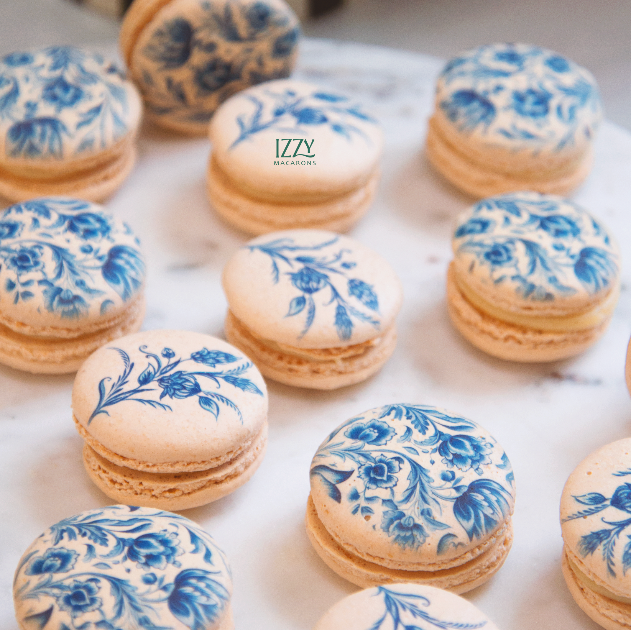 Blue Flowers Macarons