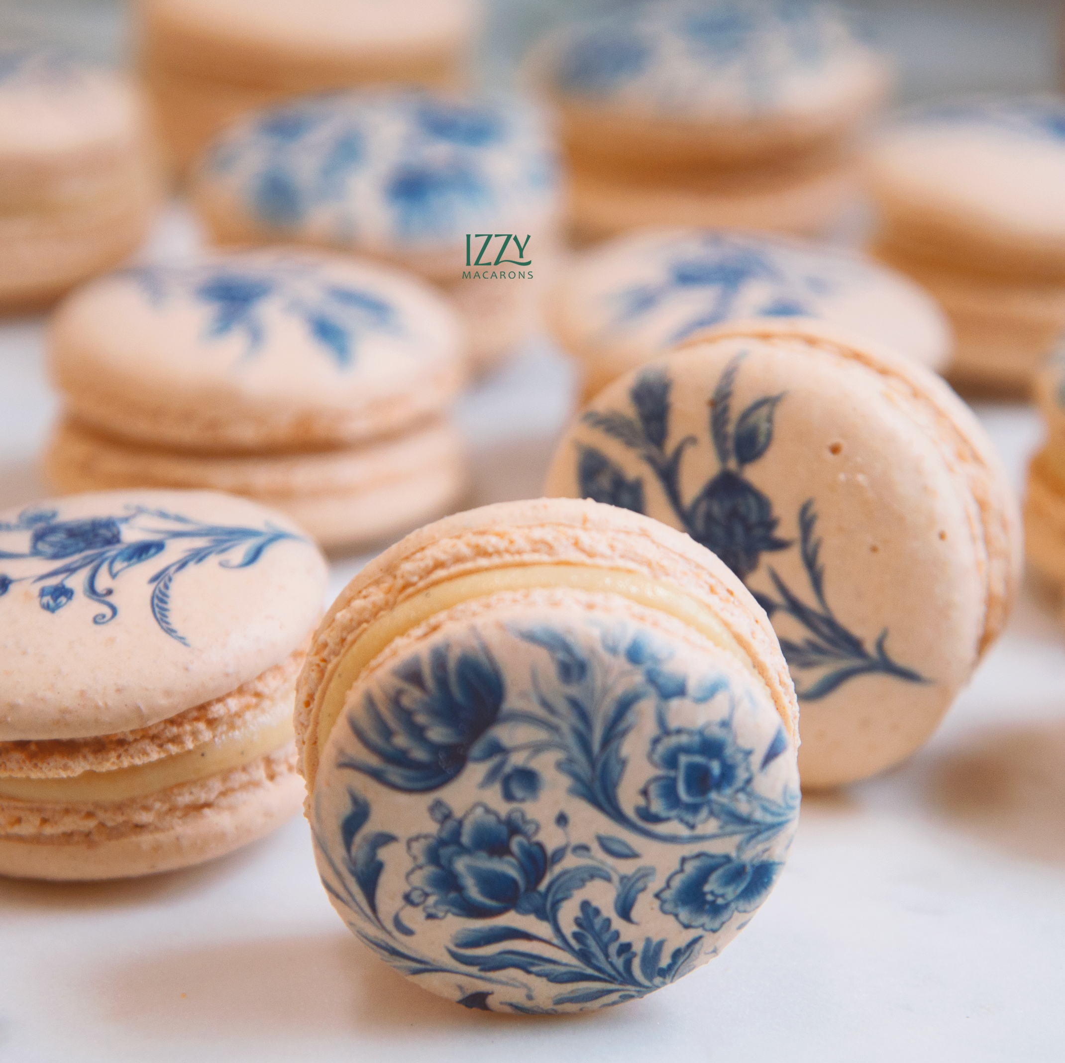 Blue Flowers Macarons