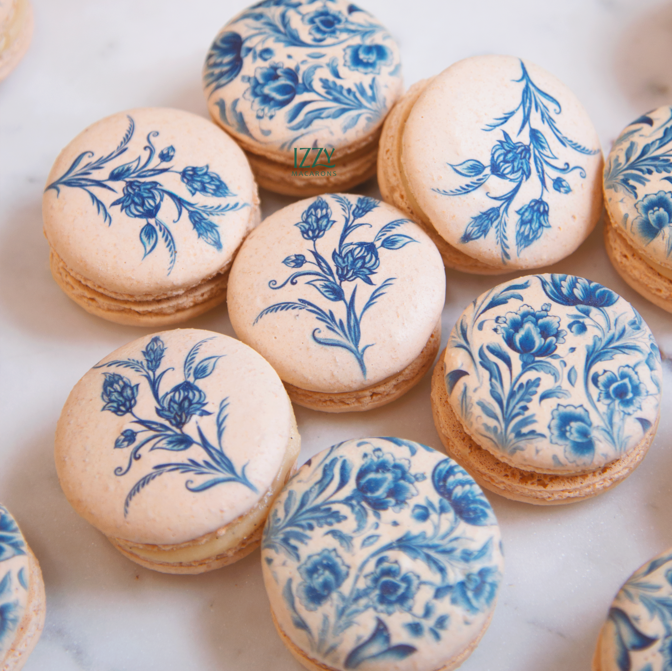 Blue Flowers Macarons