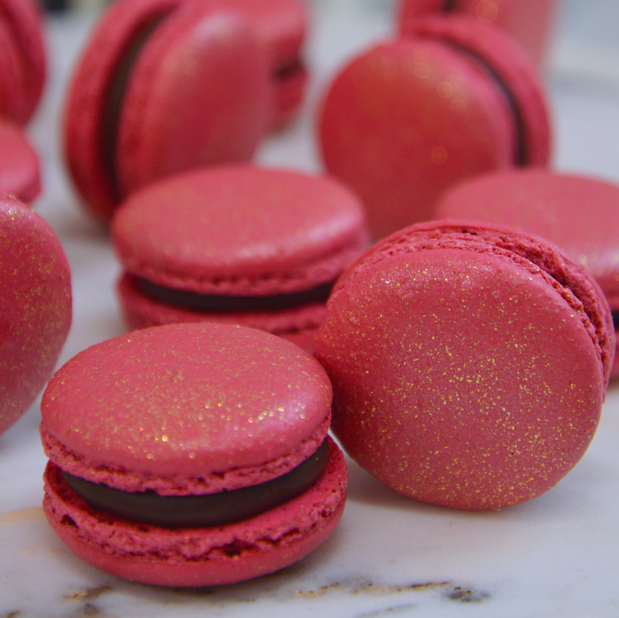 Dark Pink Macarons with Glitter