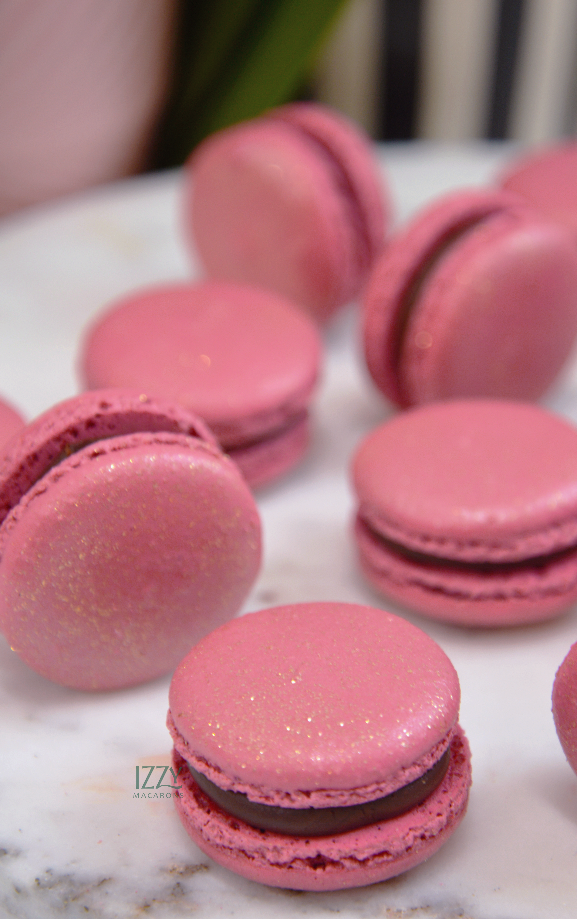 Dark Pink Macarons with Glitter