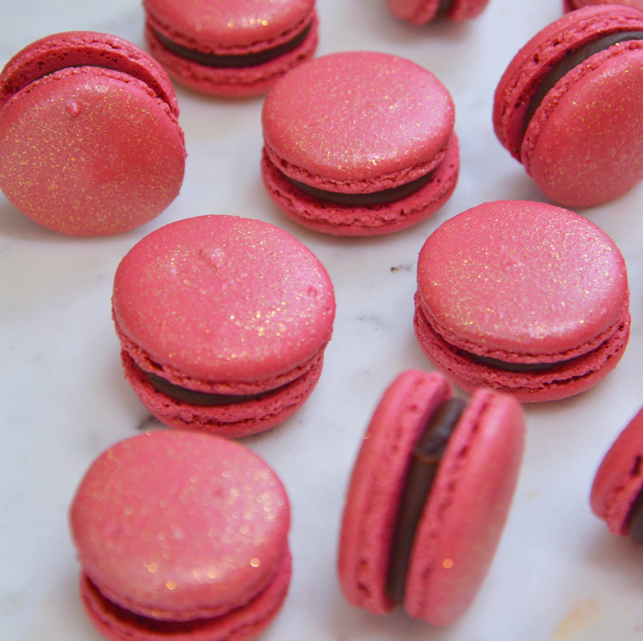 Dark Pink Macarons with Glitter