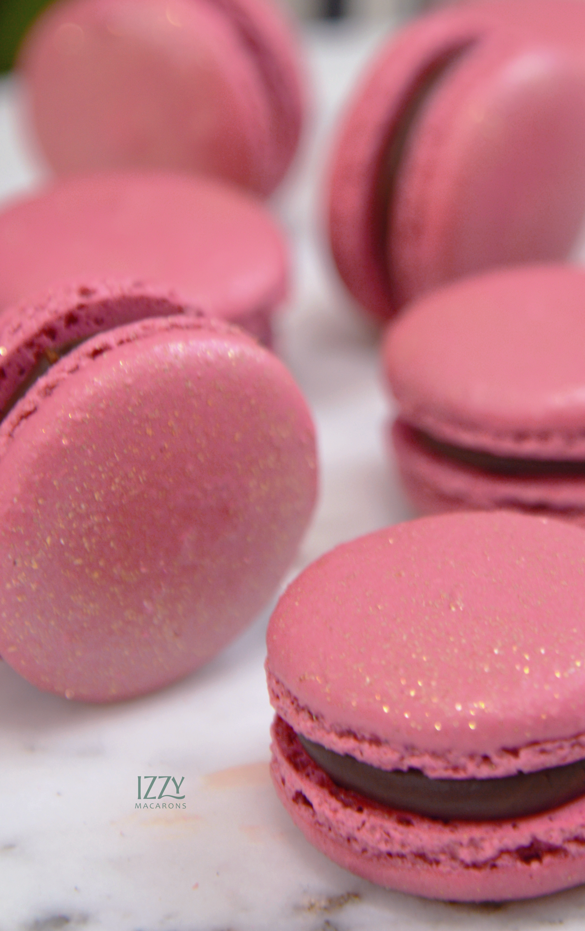 Dark Pink Macarons with Glitter