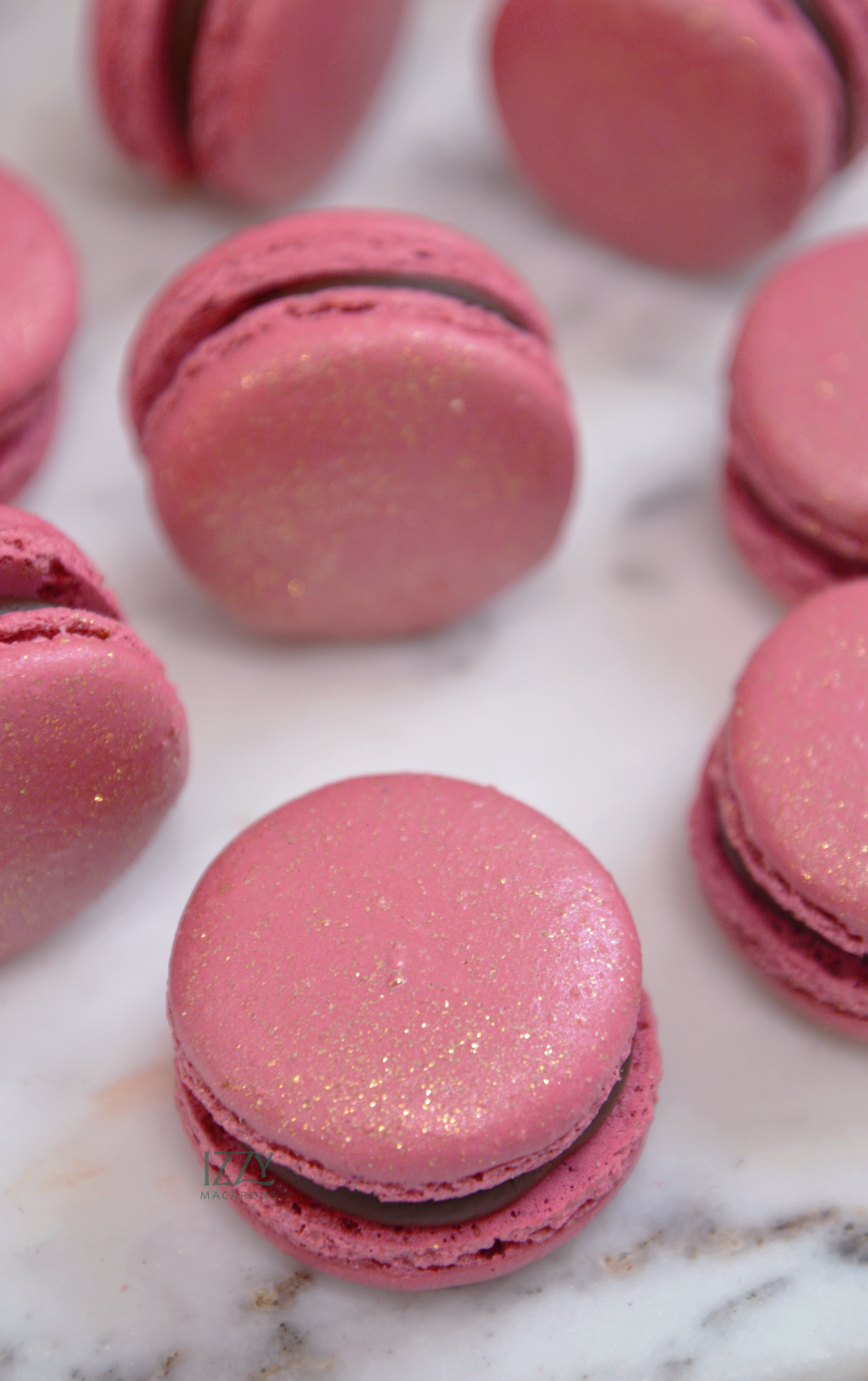 Dark Pink Macarons with Glitter