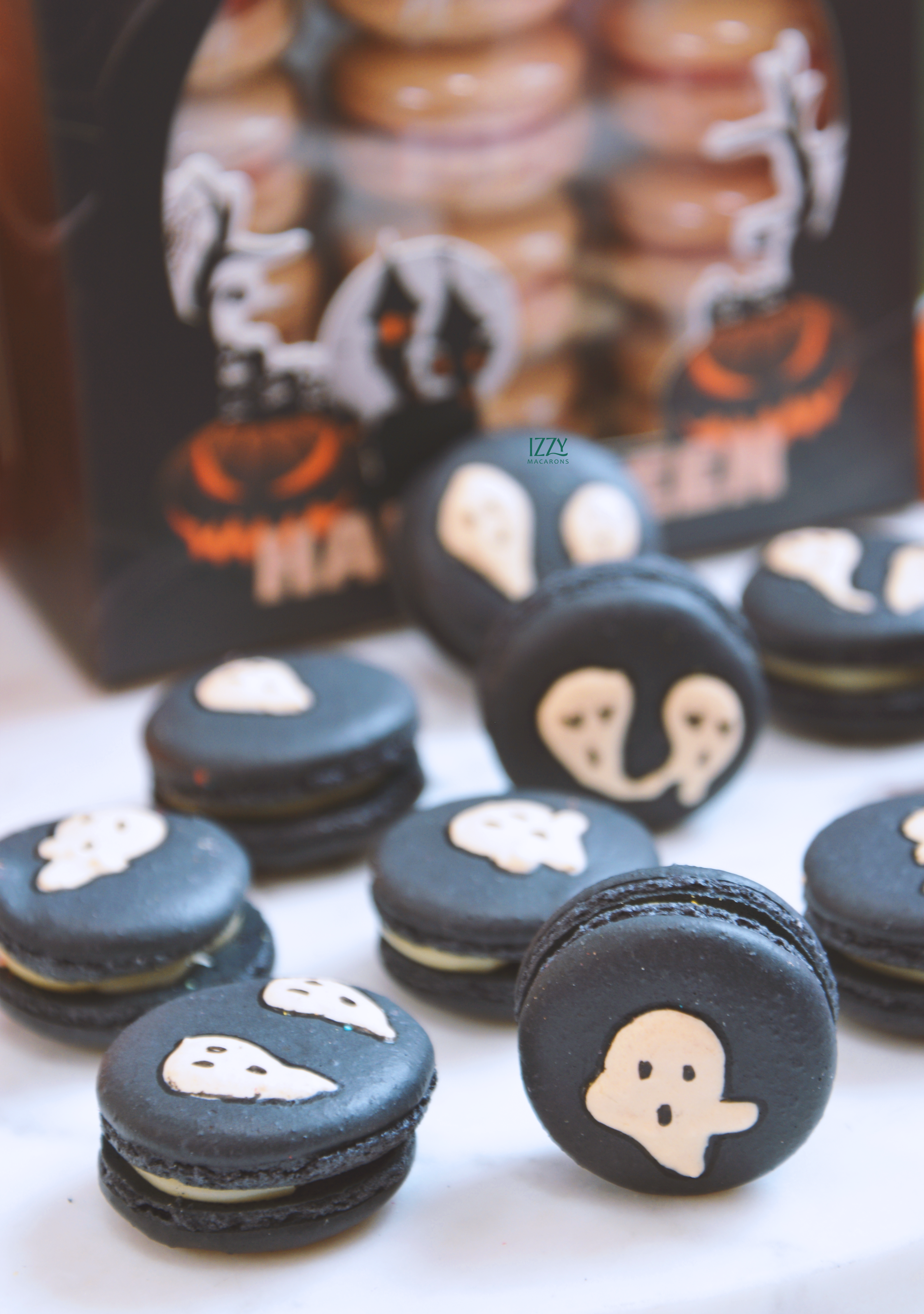 Black with Ghosts  - Halloween Macarons
