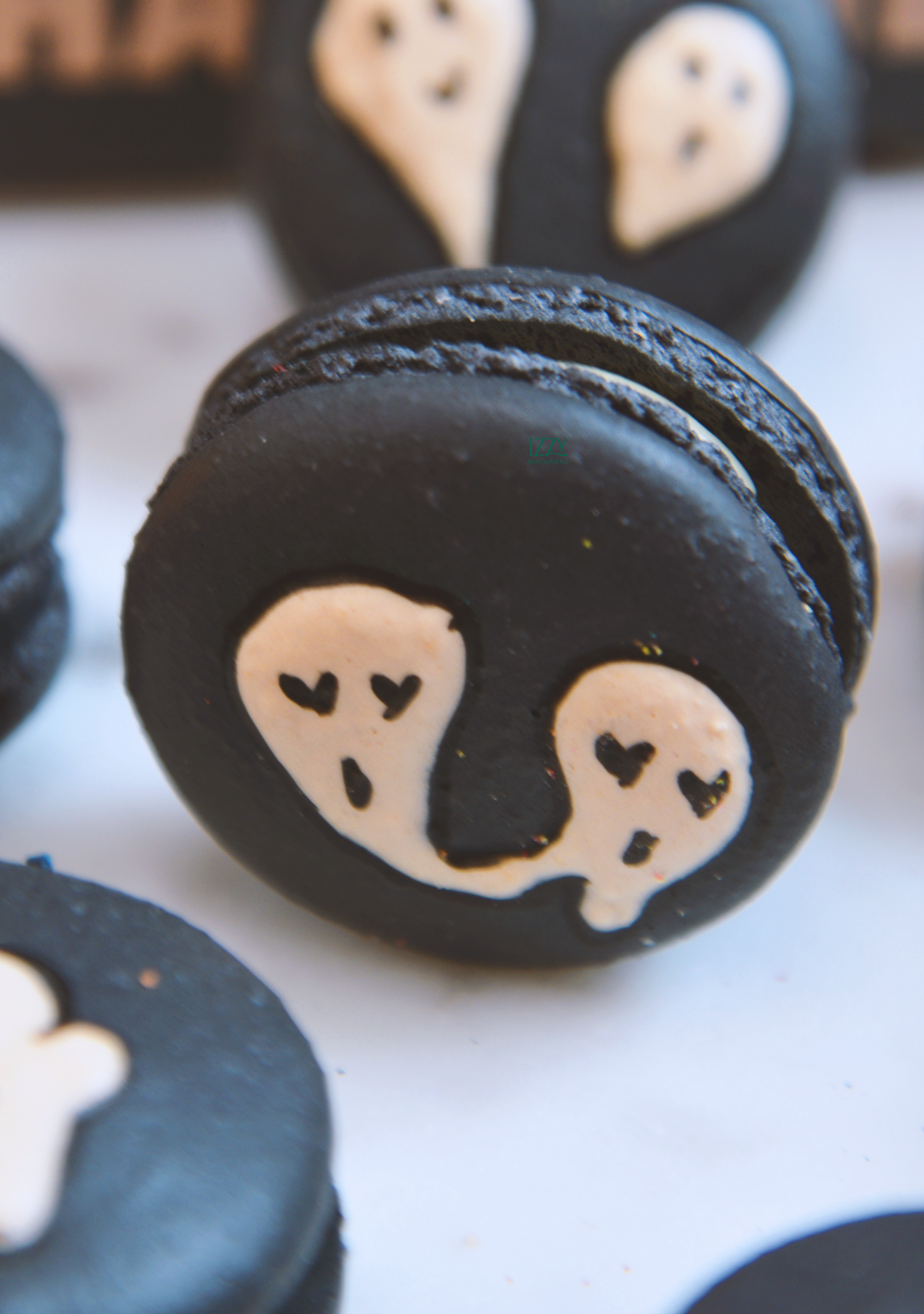 Black with Ghosts  - Halloween Macarons