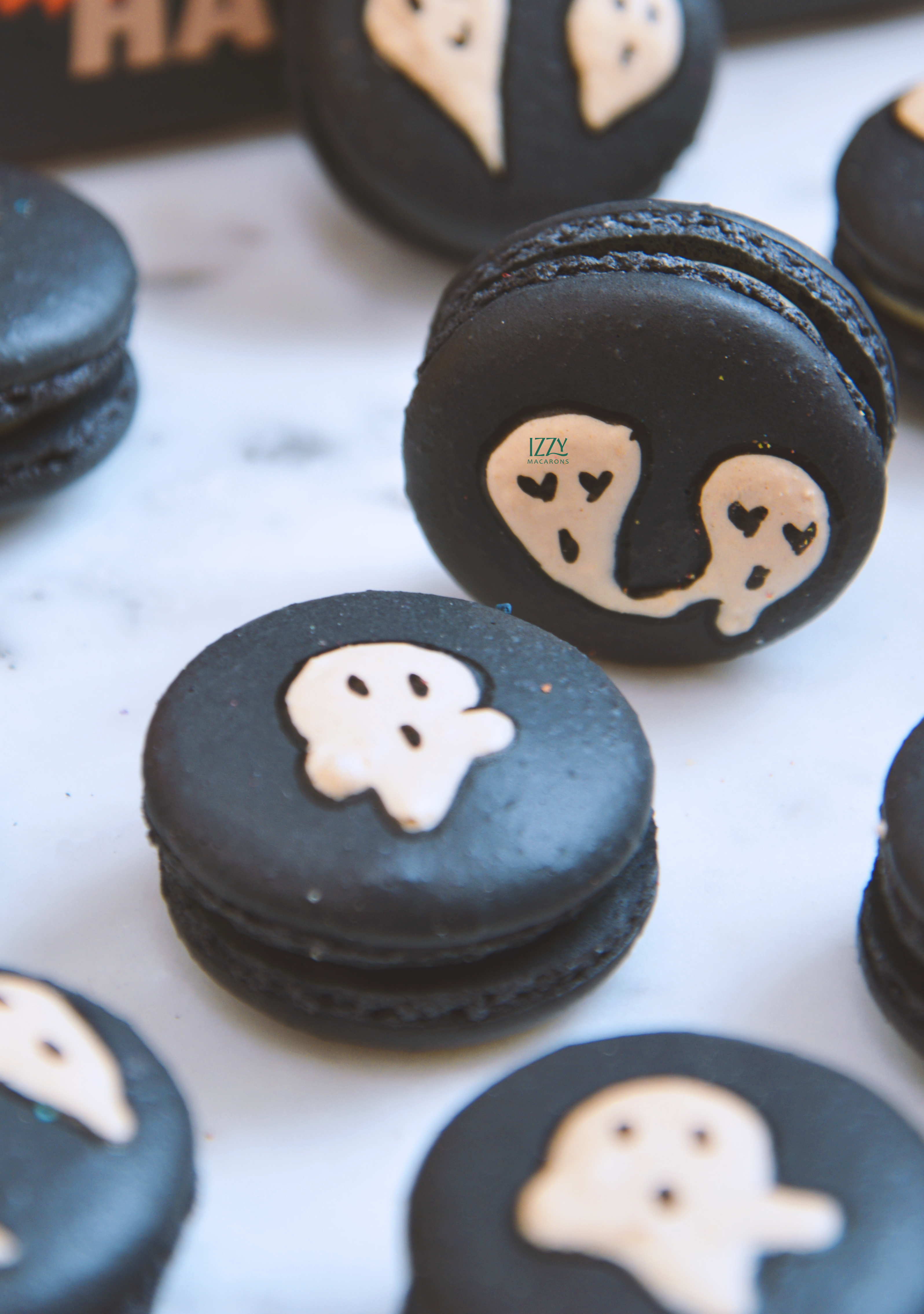 Black with Ghosts  - Halloween Macarons
