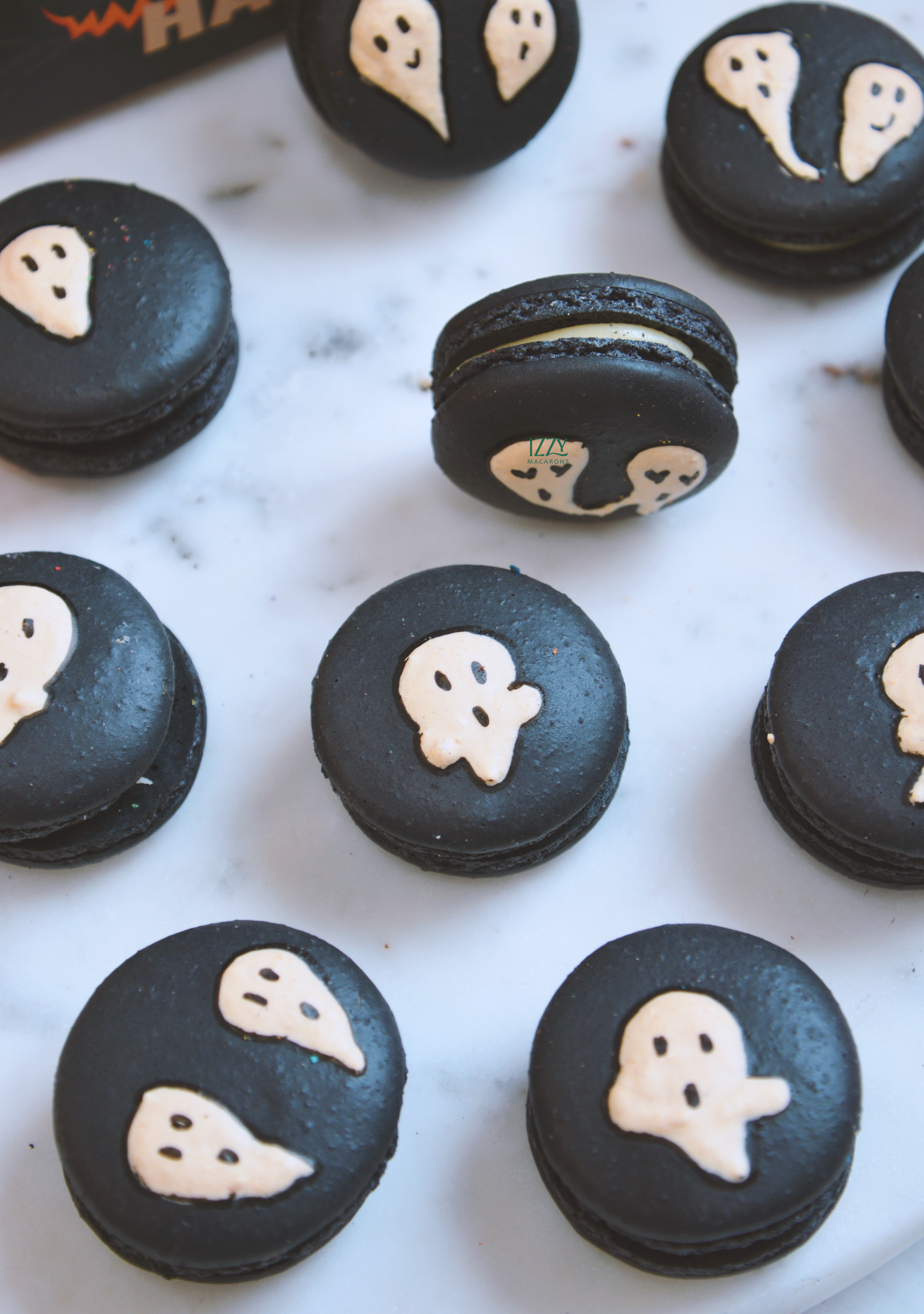 Black with Ghosts  - Halloween Macarons
