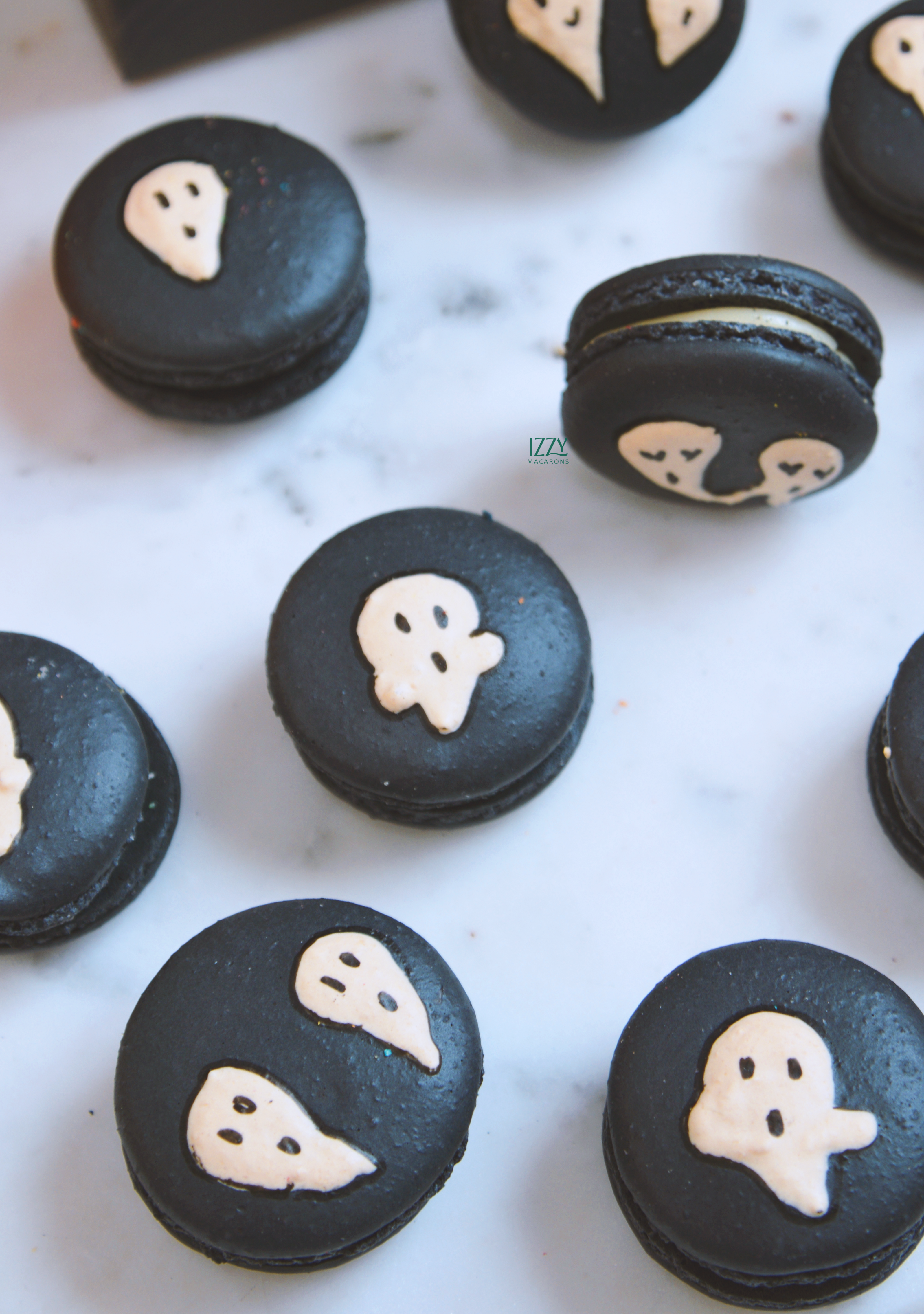 Black with Ghosts  - Halloween Macarons