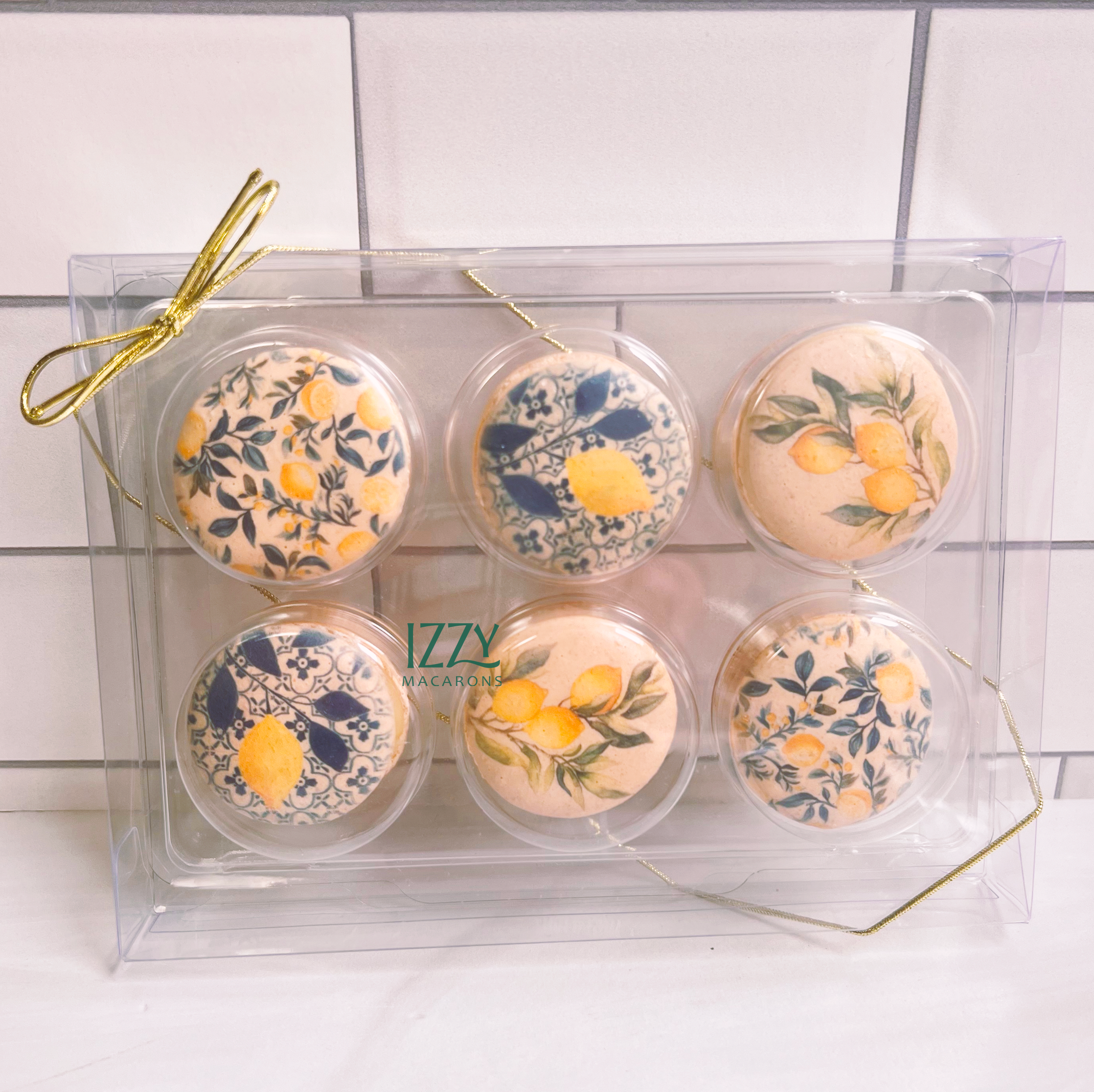 Blue Lemon Tile Flowers Macarons