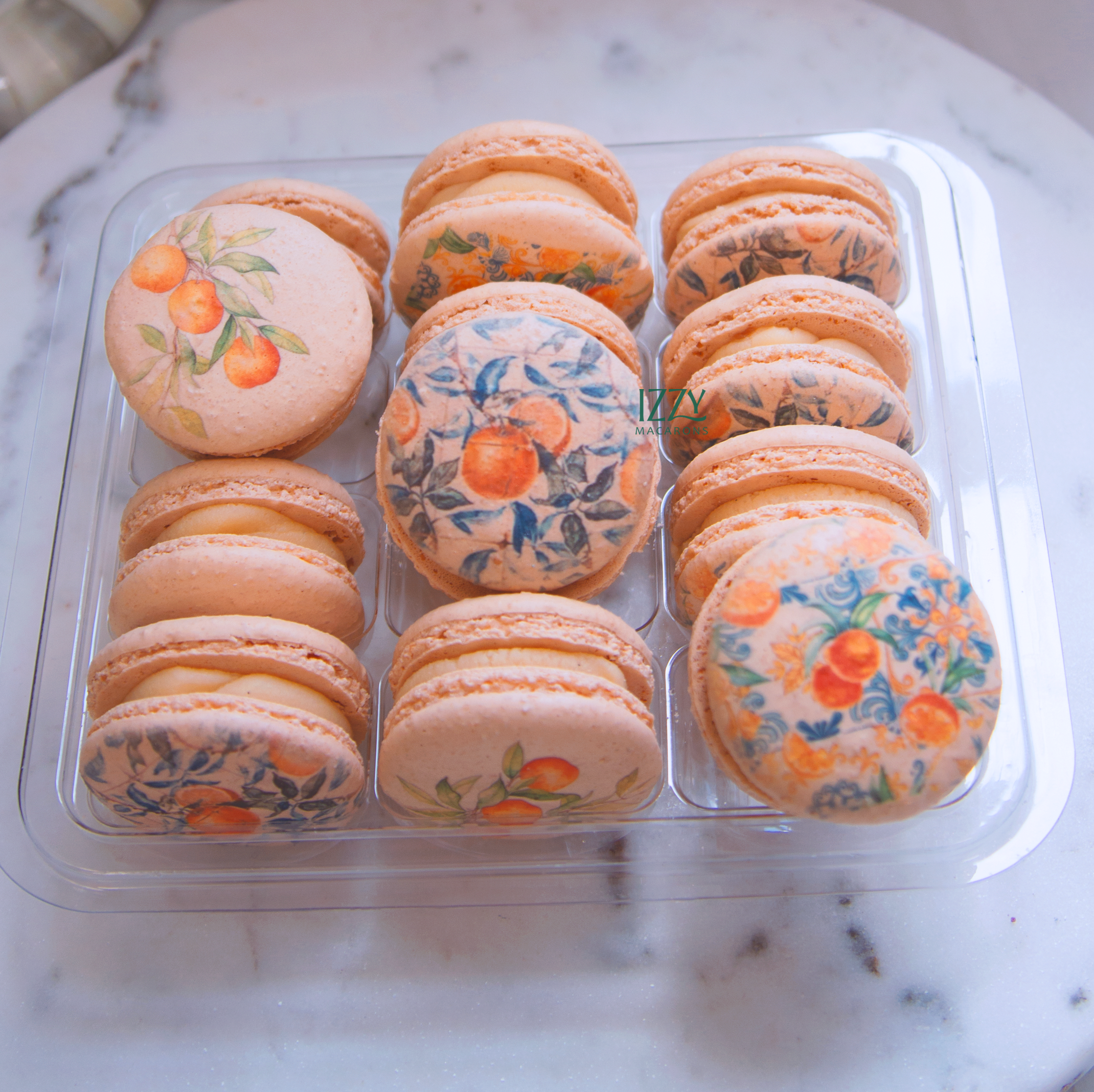 Blue Orange Tile Flowers Macarons