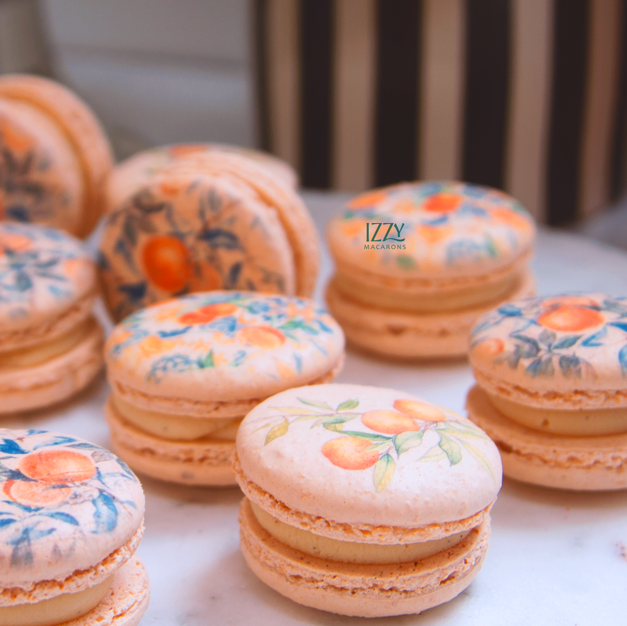Blue Orange Tile Flowers Macarons