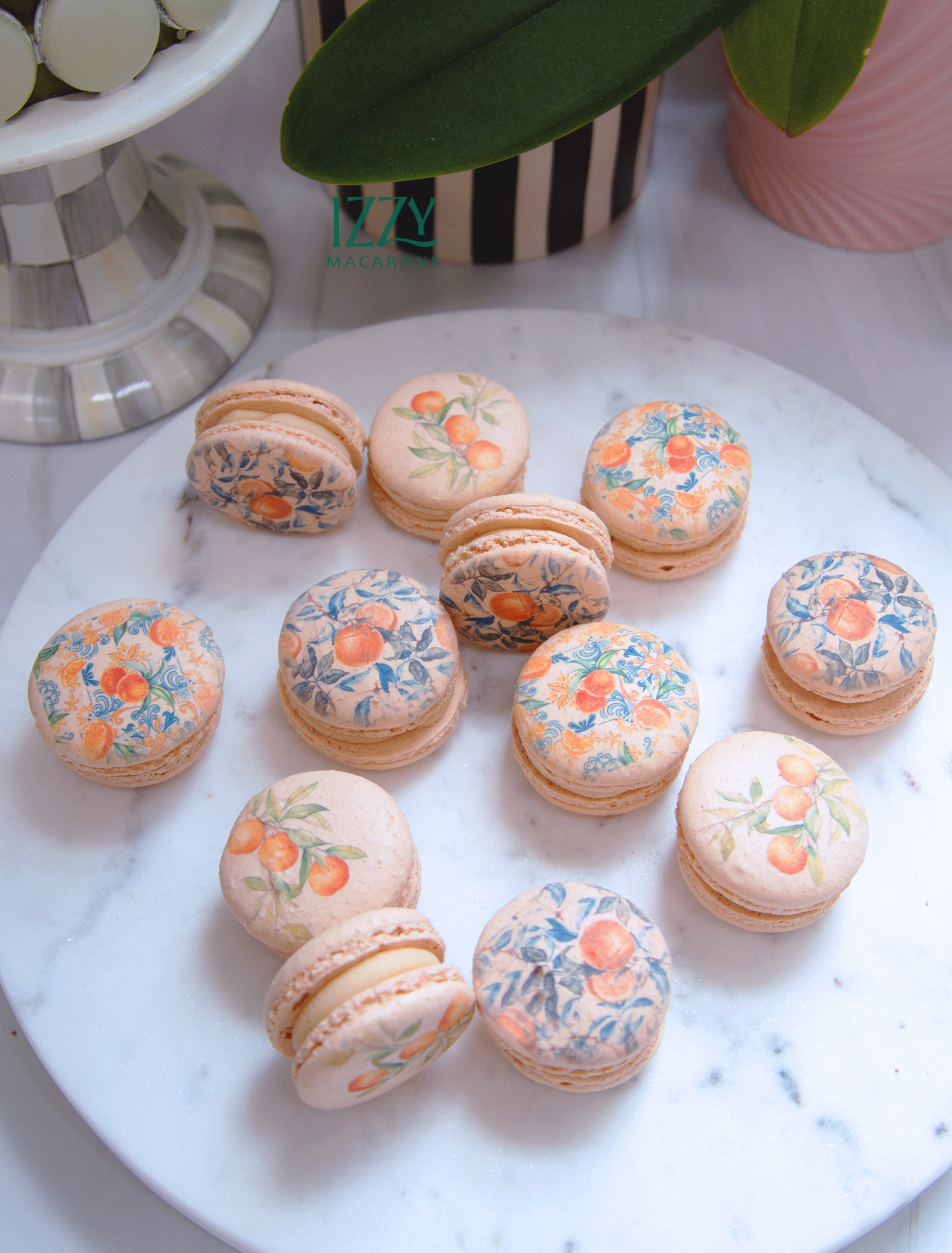 Blue Orange Tile Flowers Macarons
