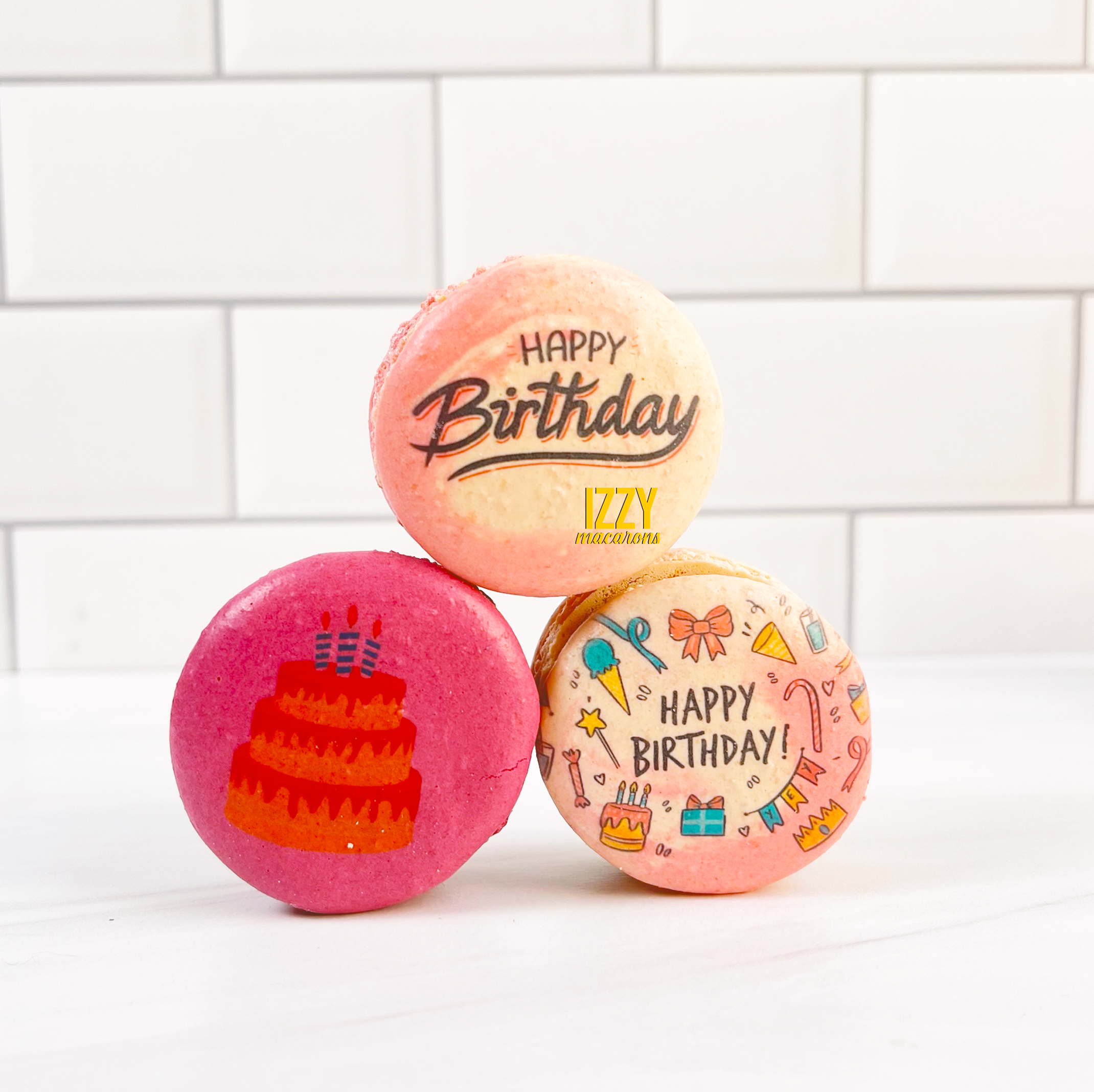 Pink Happy Birthday - Customized French Macarons