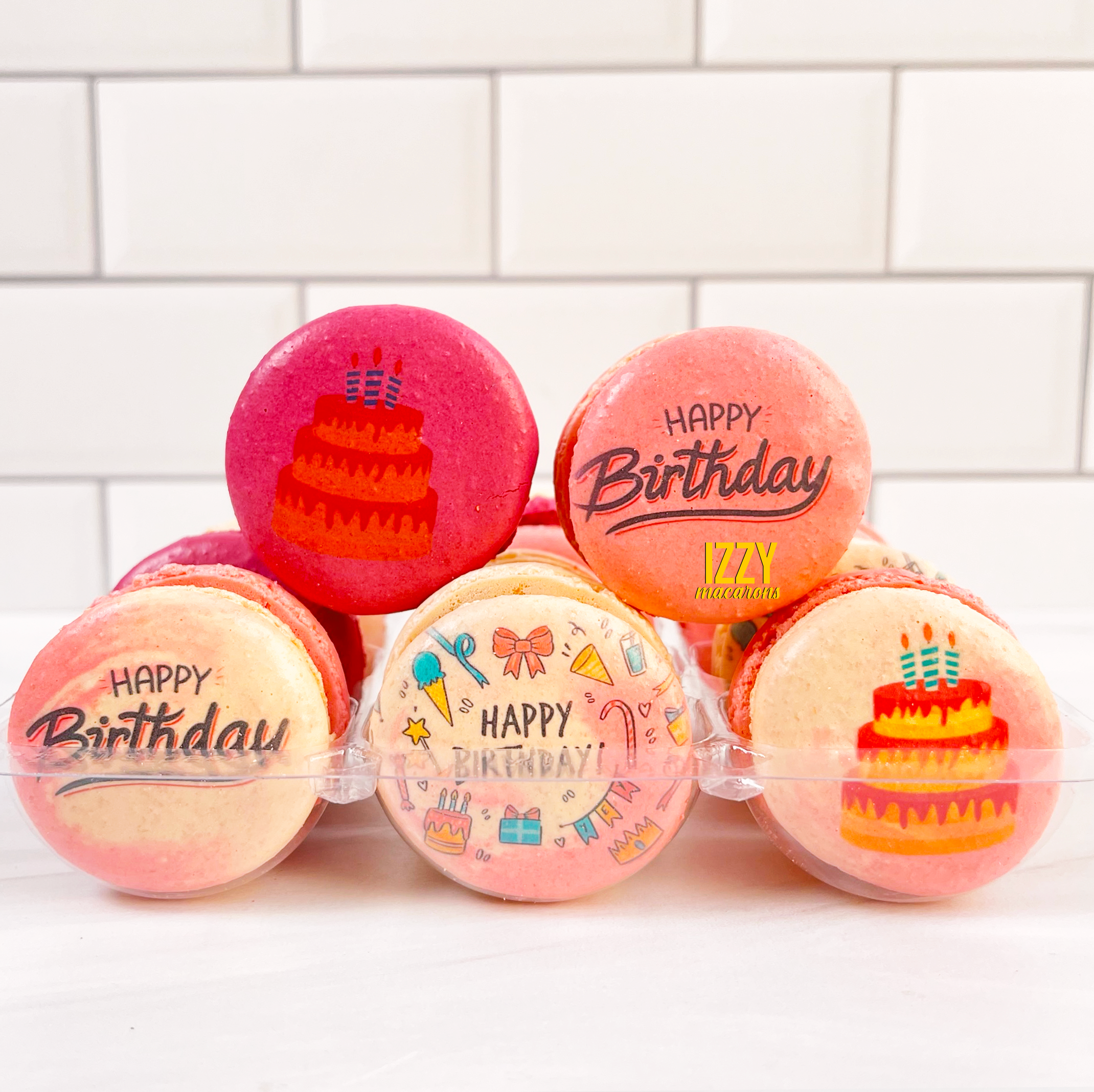 Pink Happy Birthday - Customized French Macarons