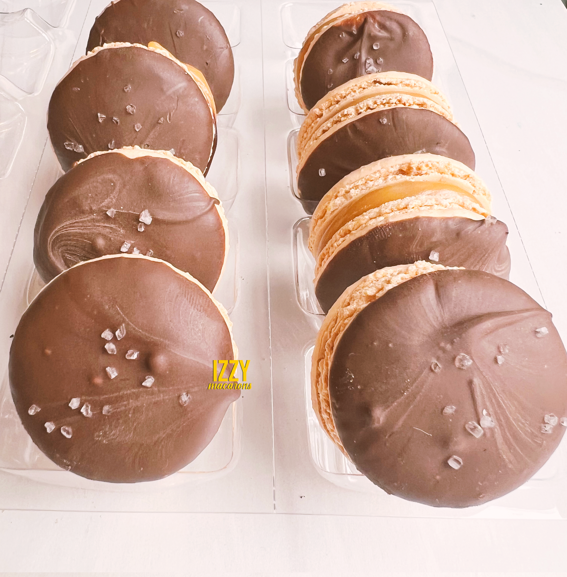Sea Salt Caramel Fudge Macarons - Izzy Macarons