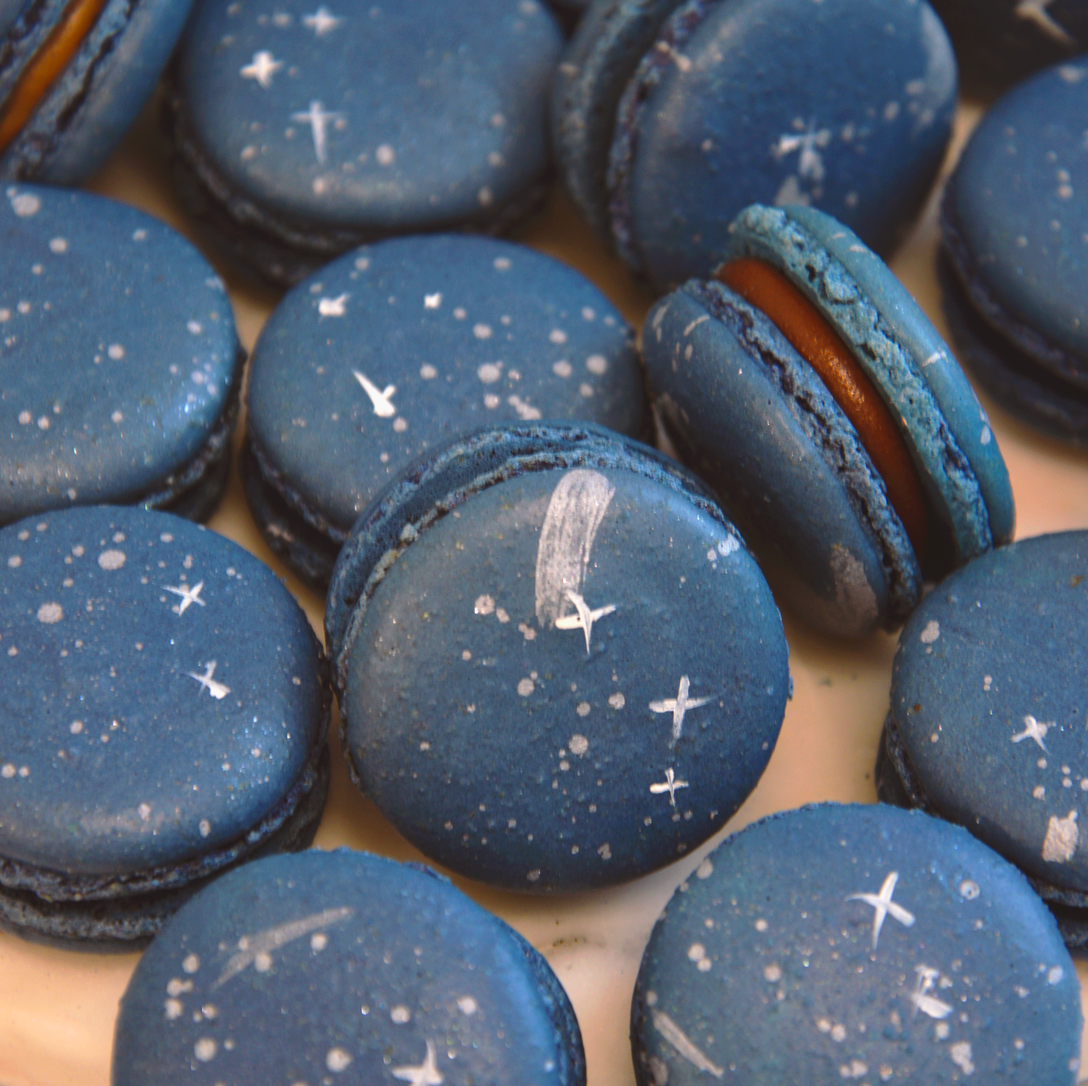 Starry Night Macarons - Navy blue with Silver