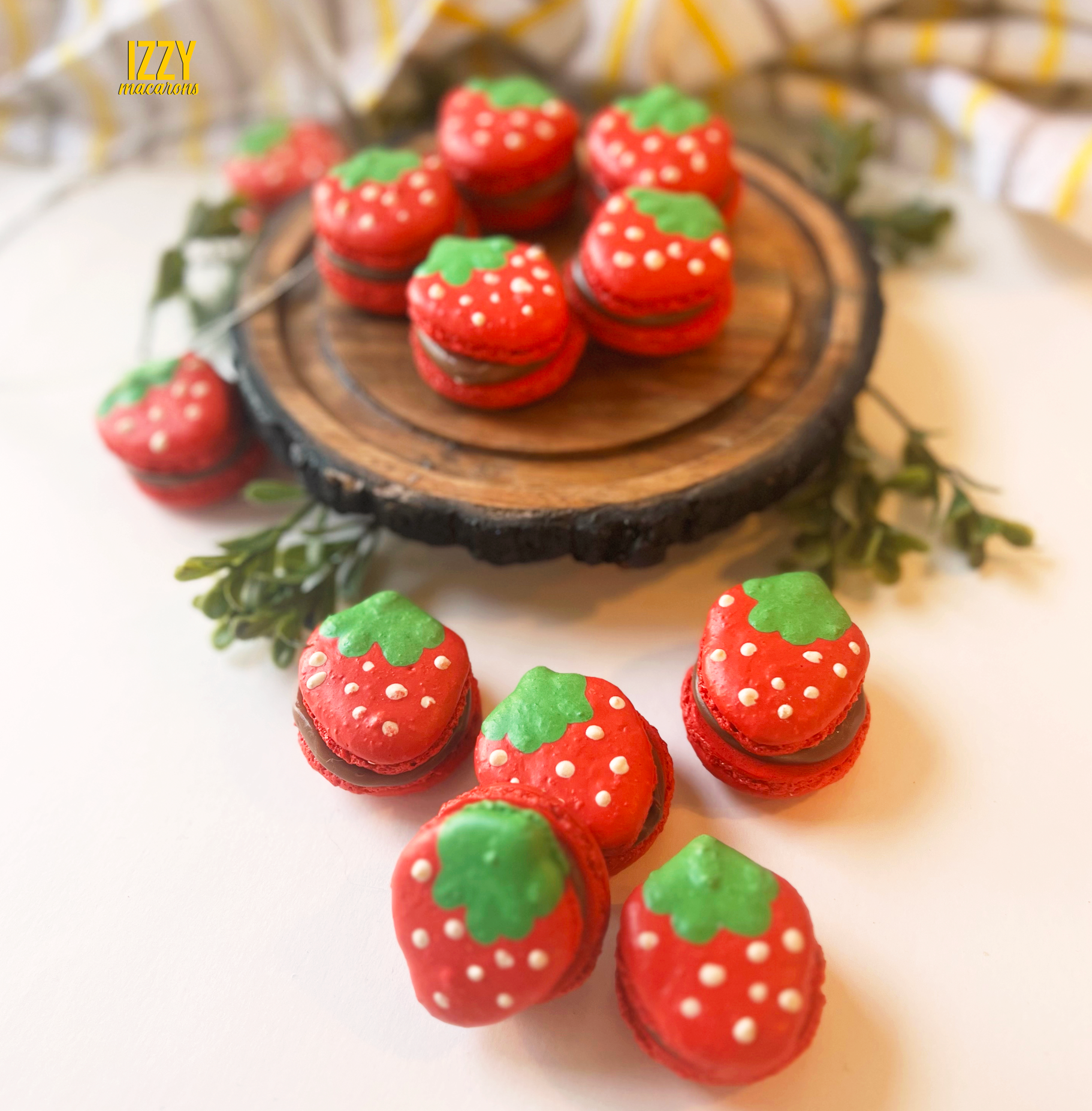 Strawberry Shaped Macarons - Izzy Macarons