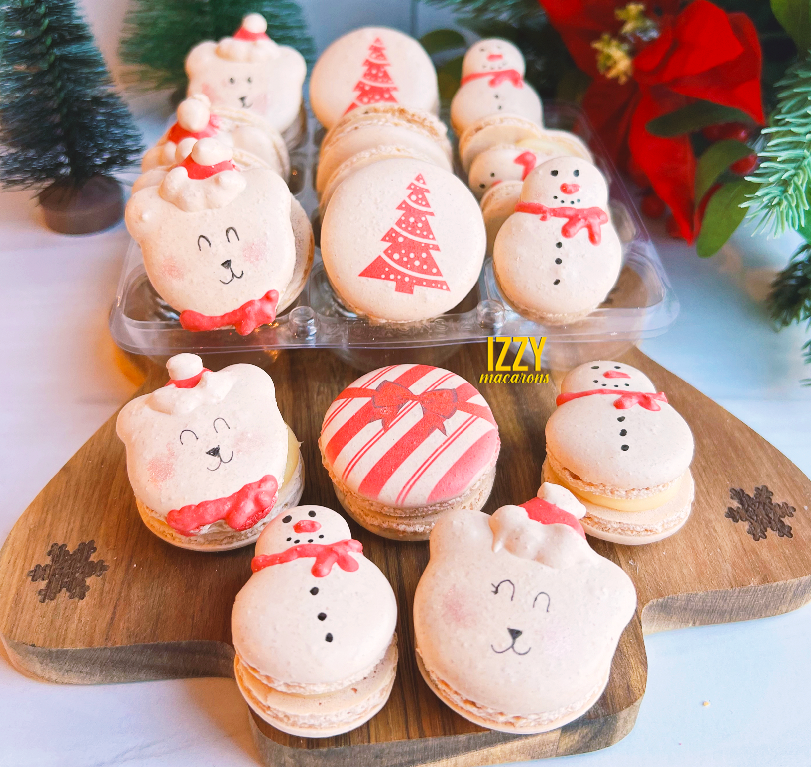 Polar Bear, Snow Man, Christmas Tree Macarons