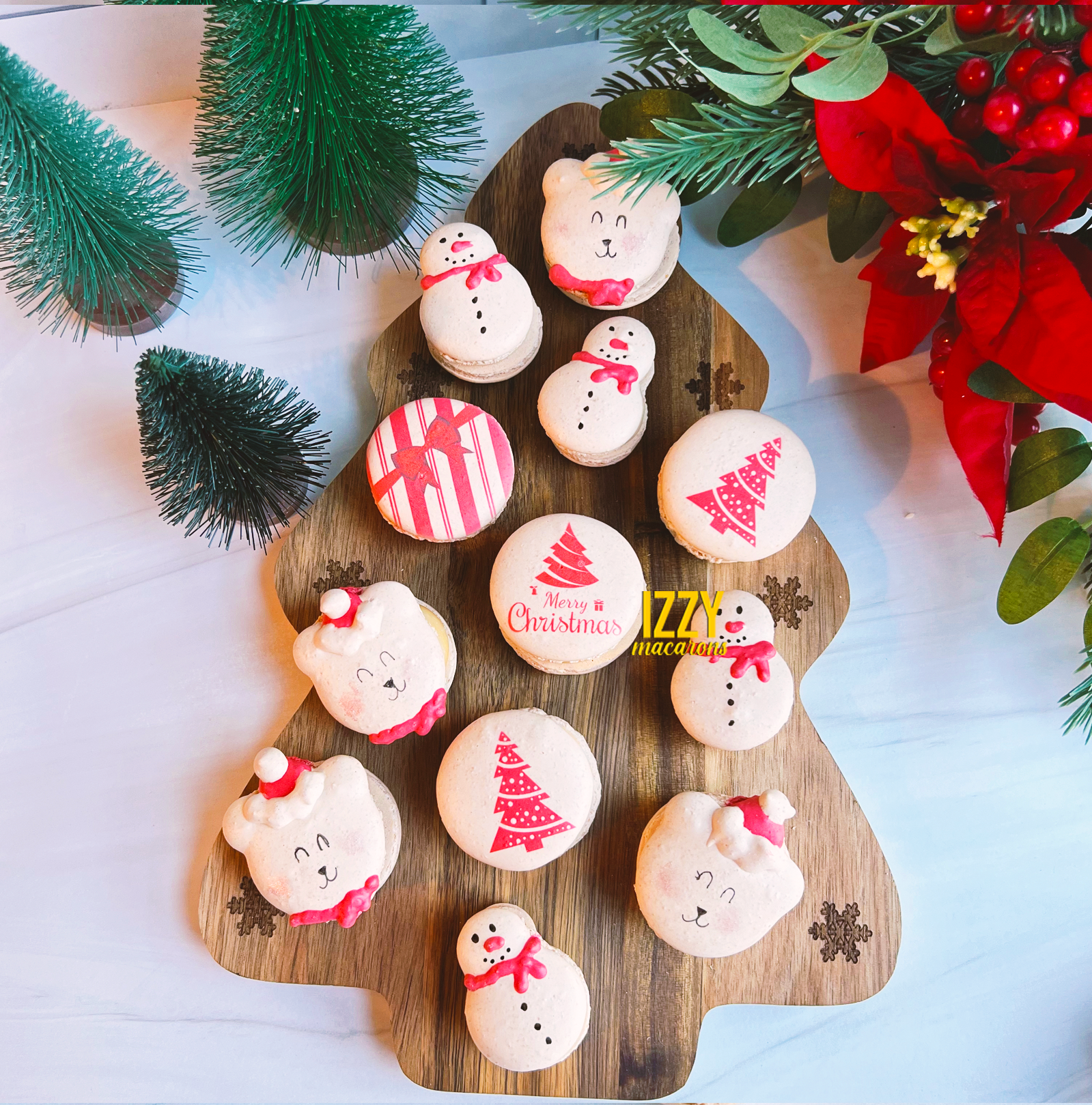 Polar Bear, Snow Man, Christmas Tree Macarons