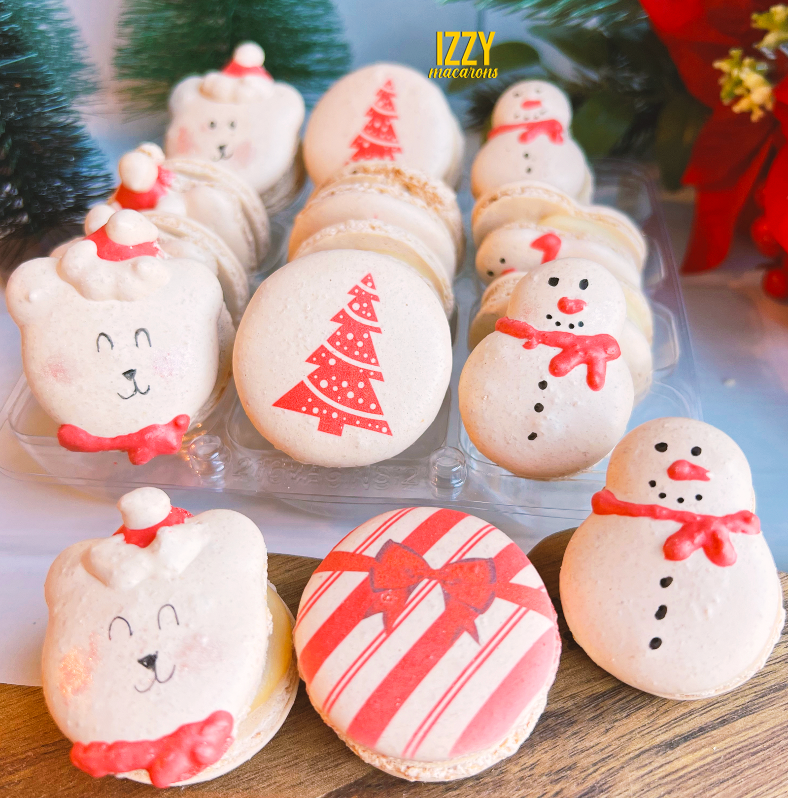 Polar Bear, Snow Man, Christmas Tree Macarons