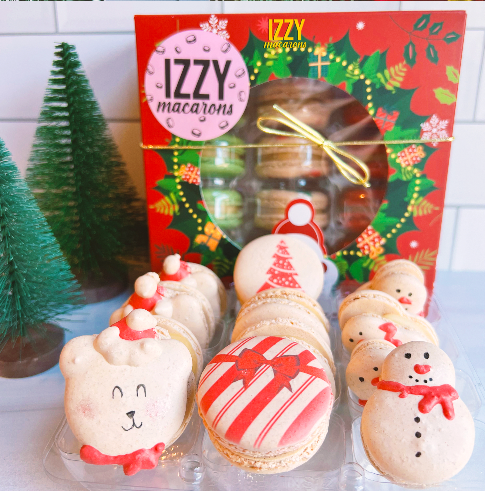 Polar Bear, Snow Man, Christmas Tree Macarons