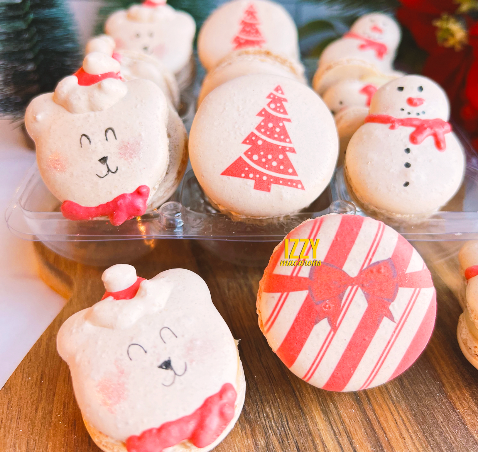 Polar Bear, Snow Man, Christmas Tree Macarons