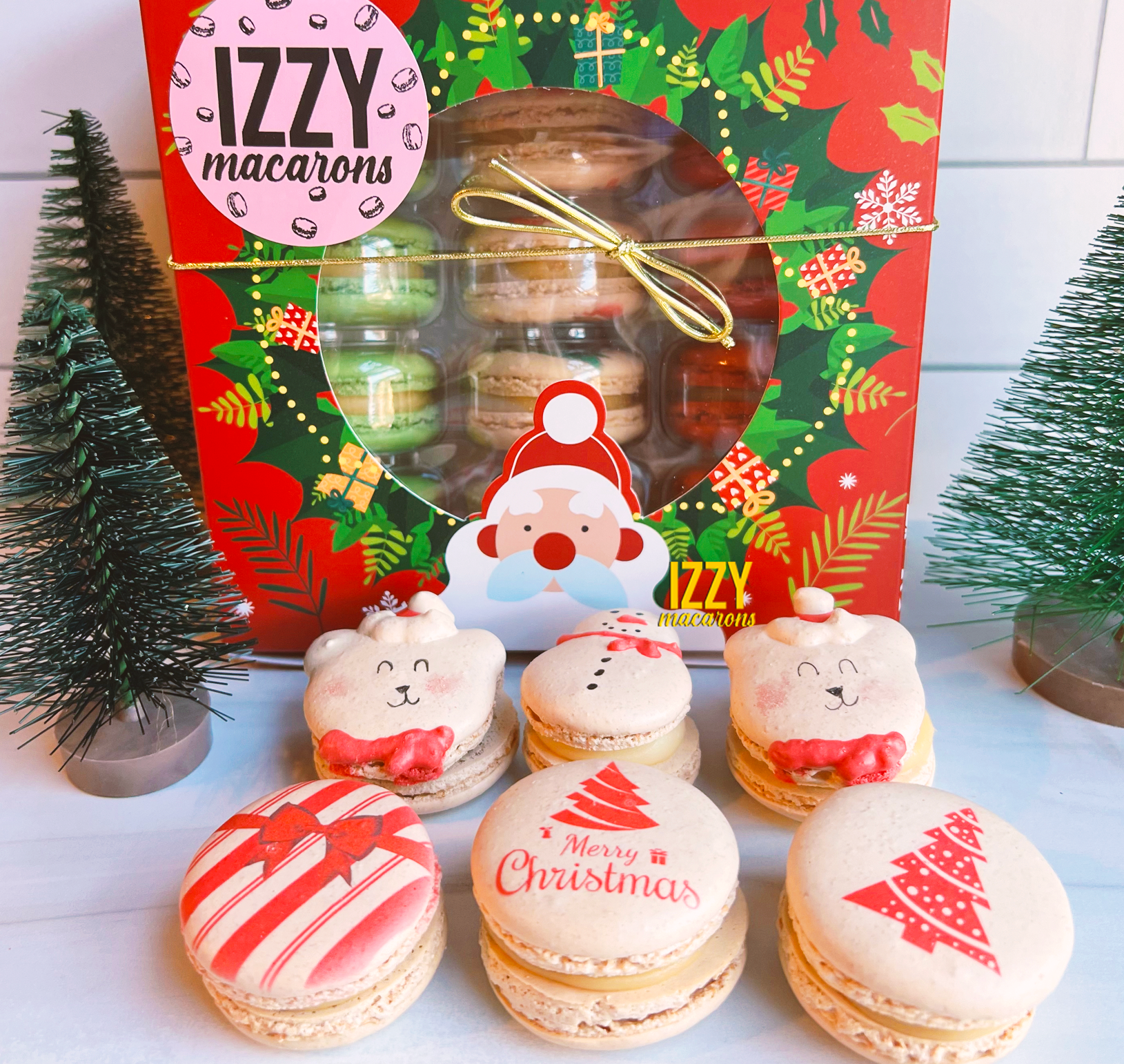 Polar Bear, Snow Man, Christmas Tree Macarons