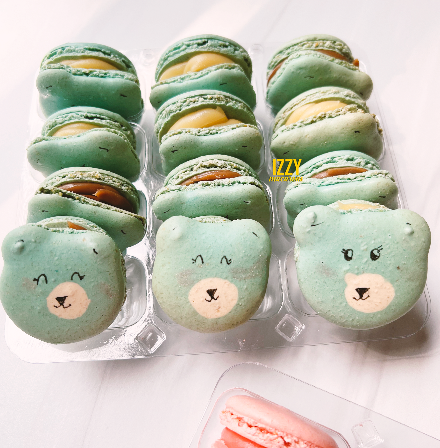 Pink and Blue Teddy Bears Macarons - Izzy Macarons