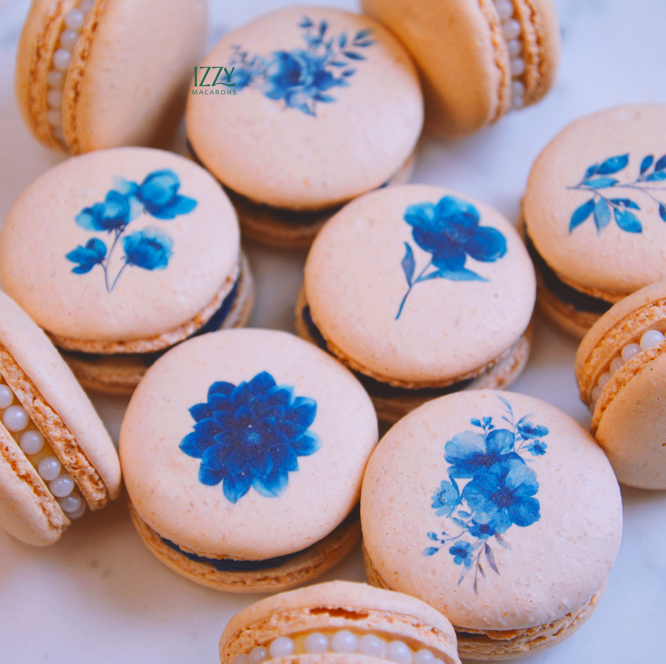 Navy Blue Flowers Macarons