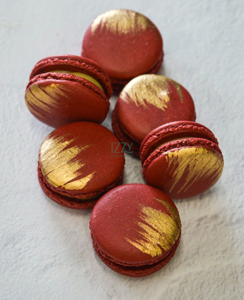 Burgundy Macarons - With Gold