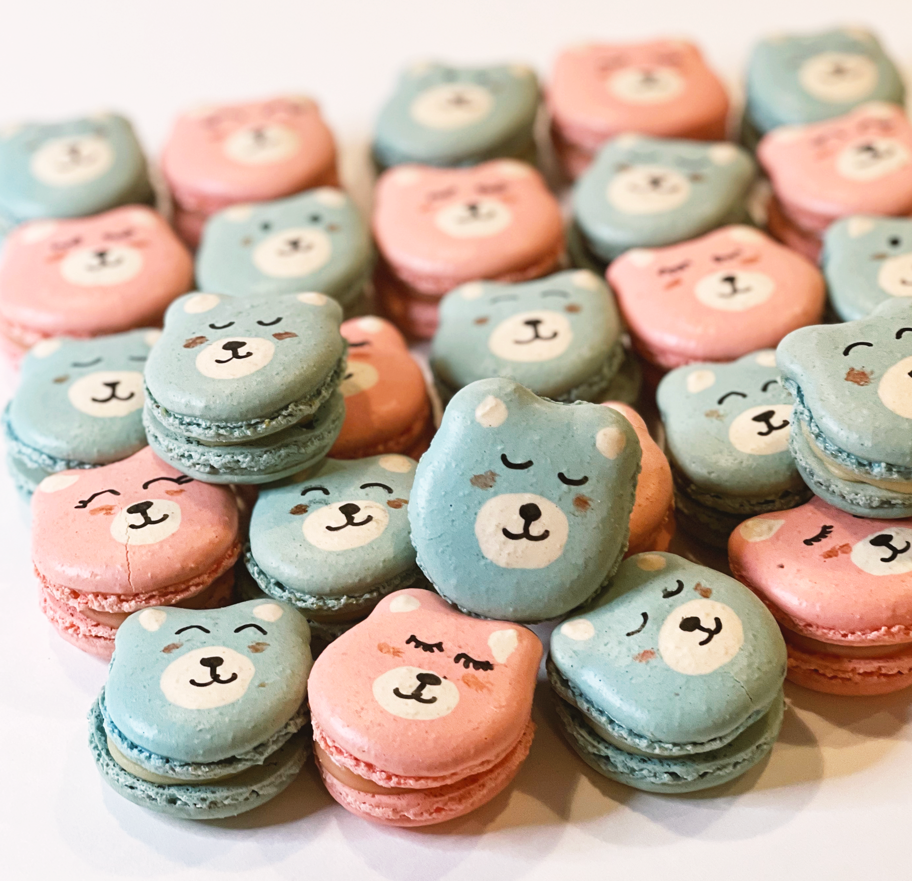 Pink and Blue Teddy Bears Macarons - Izzy Macarons