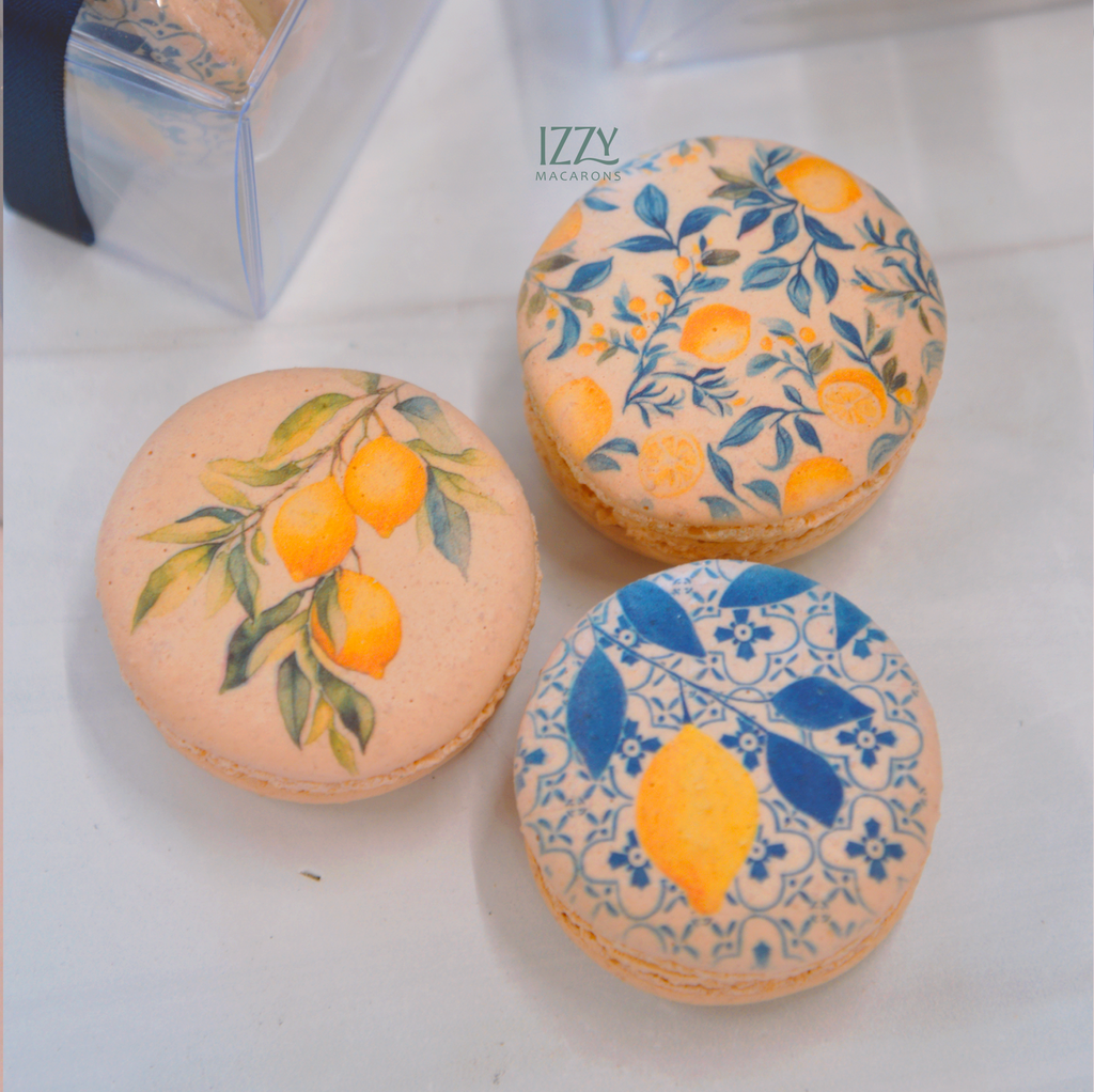 3401 マカロン Blue Lemon Tile Flowers Macarons – Izzy Macarons