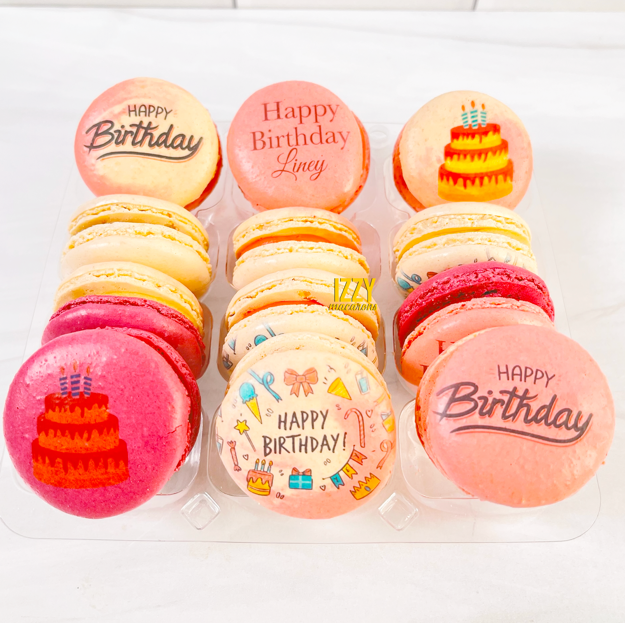 Pink Happy Birthday - Customized French Macarons