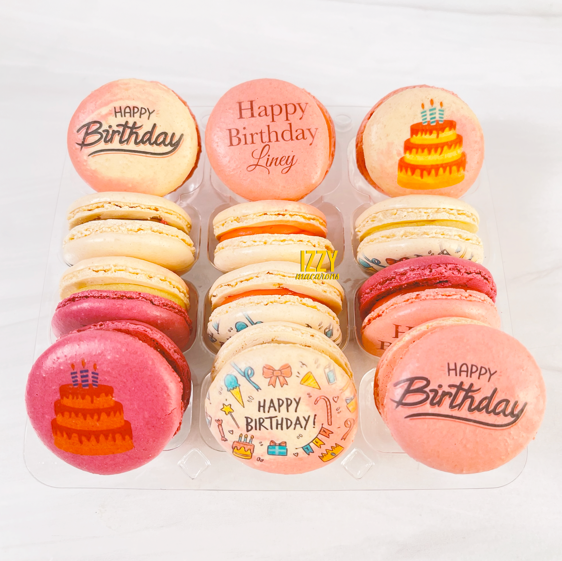 Pink Happy Birthday - Customized French Macarons