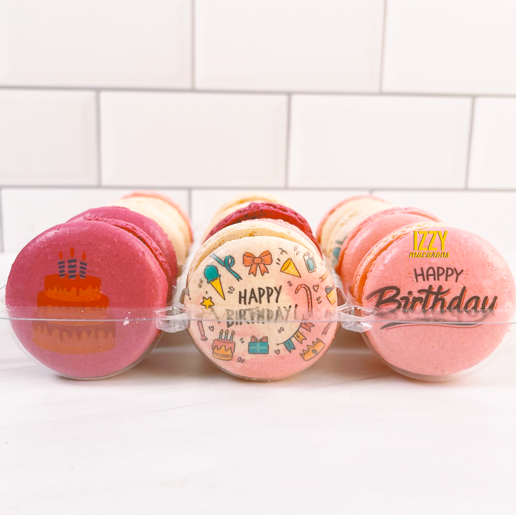 Pink Happy Birthday - Customized French Macarons