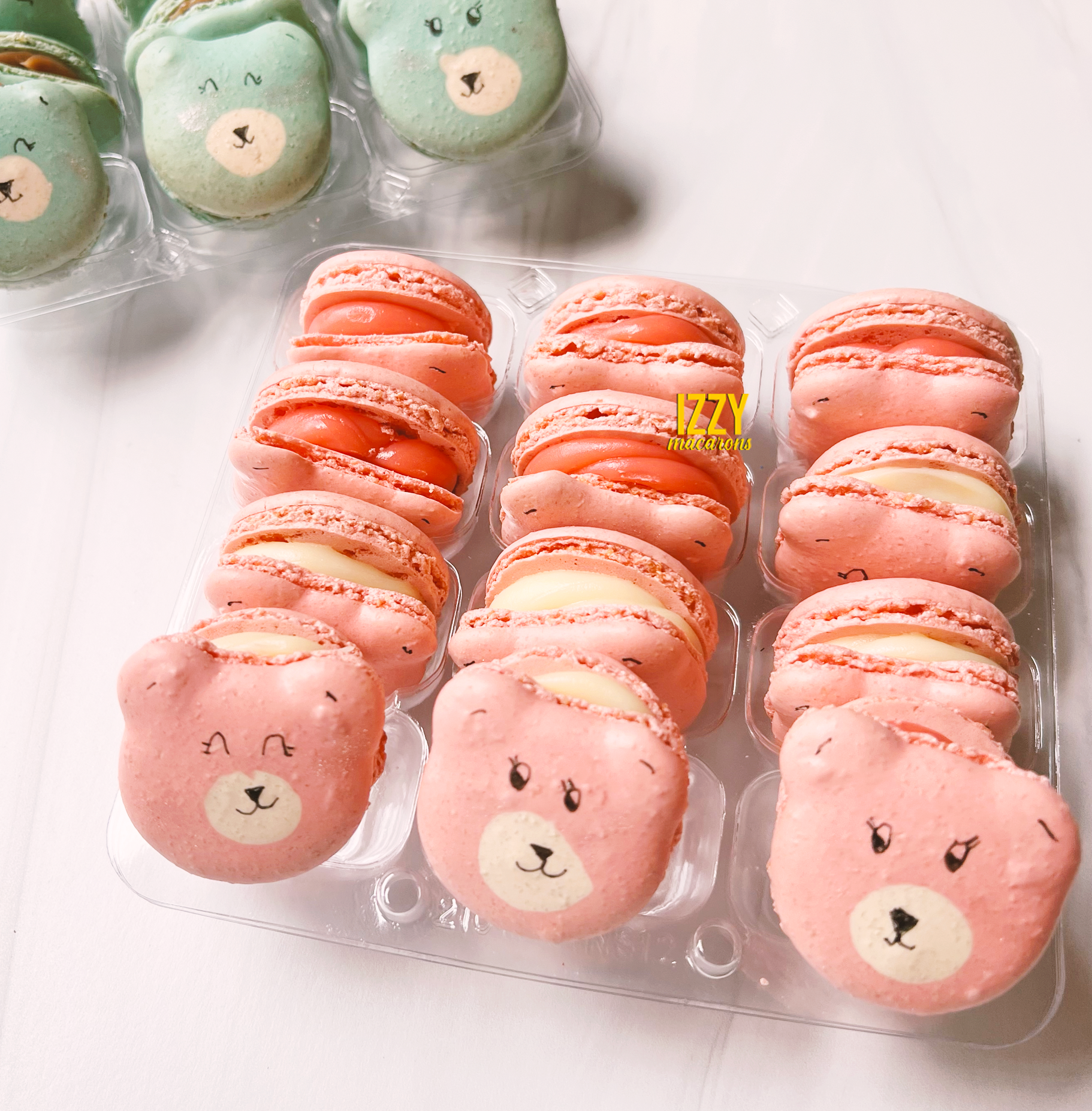 Pink and Blue Teddy Bears Macarons - Izzy Macarons