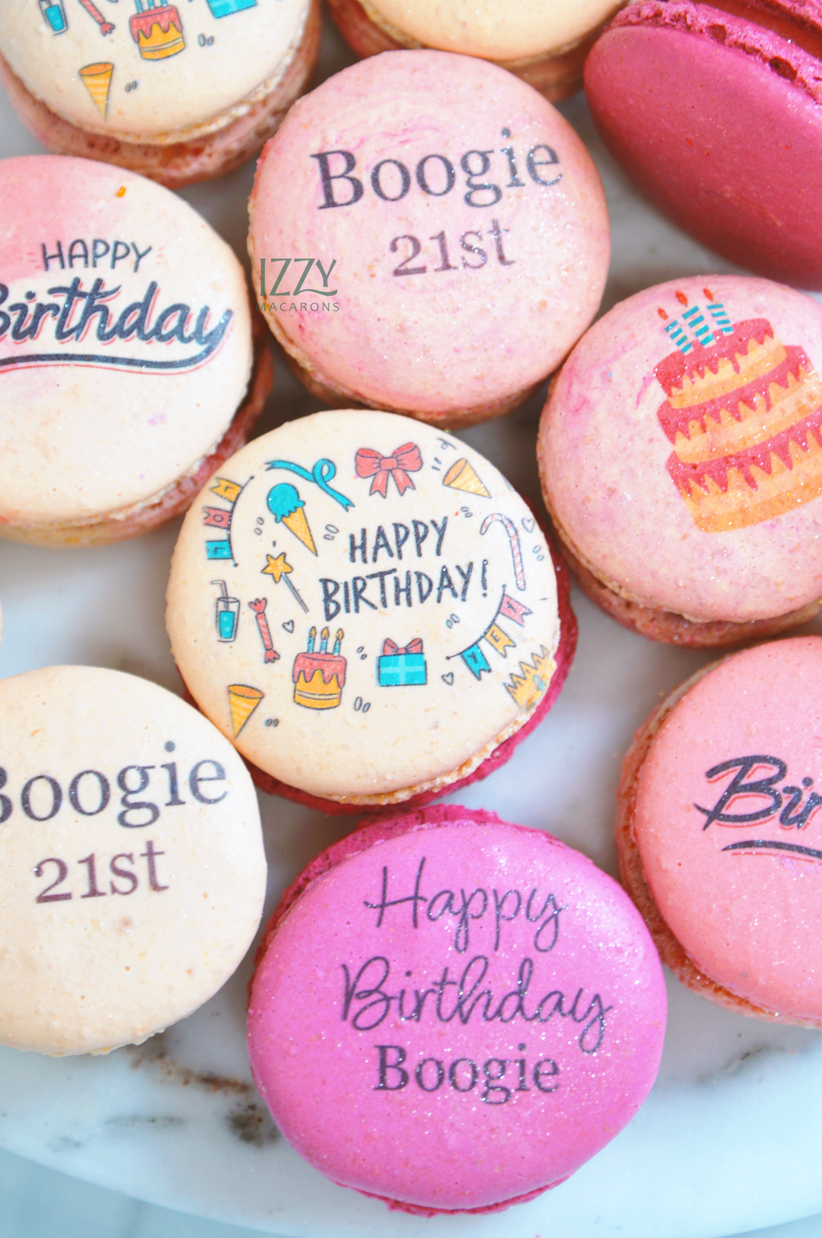 Pink Happy Birthday - Customized French Macarons