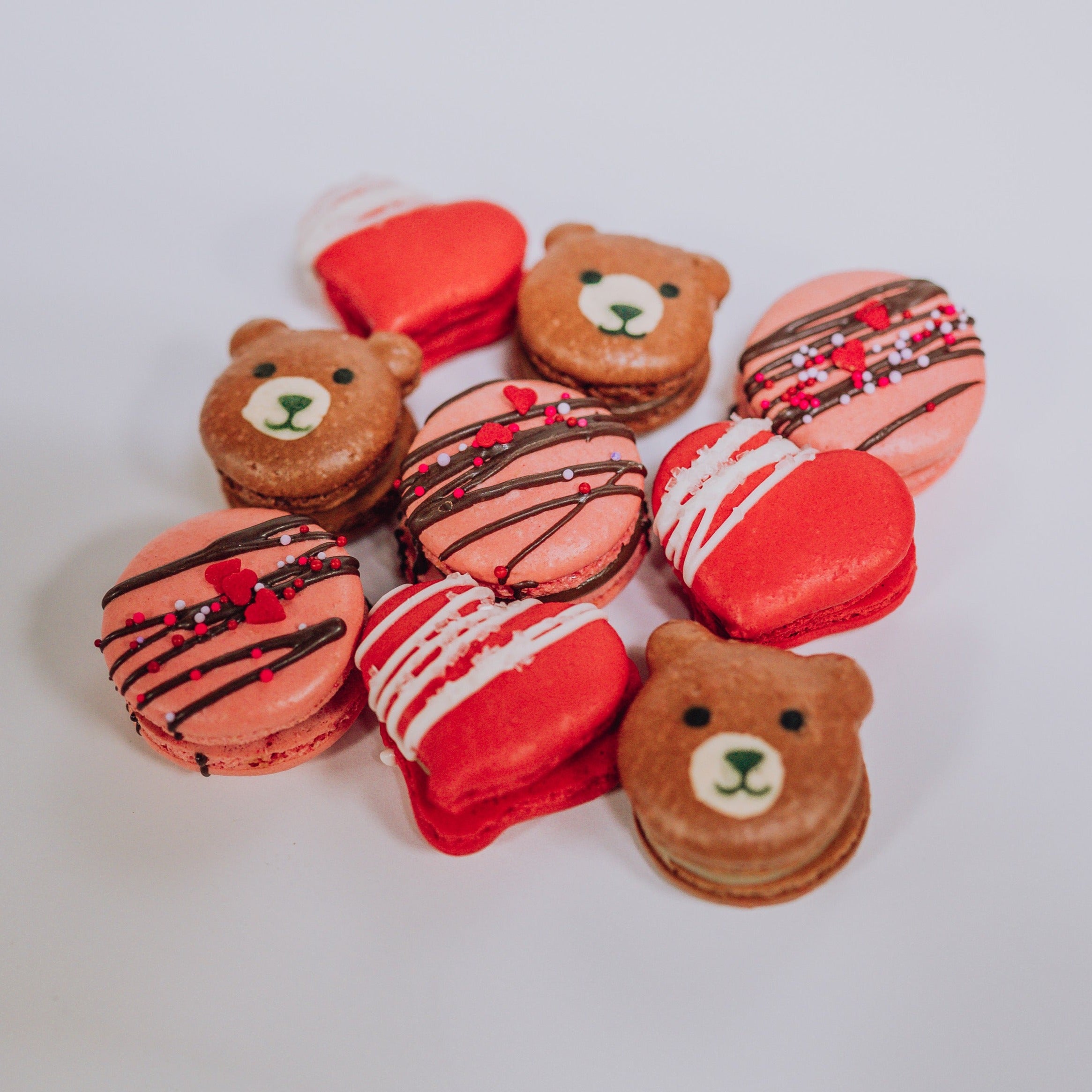 Teddy Bear Heart Macarons Chocolate Covered Strawberry Macaron