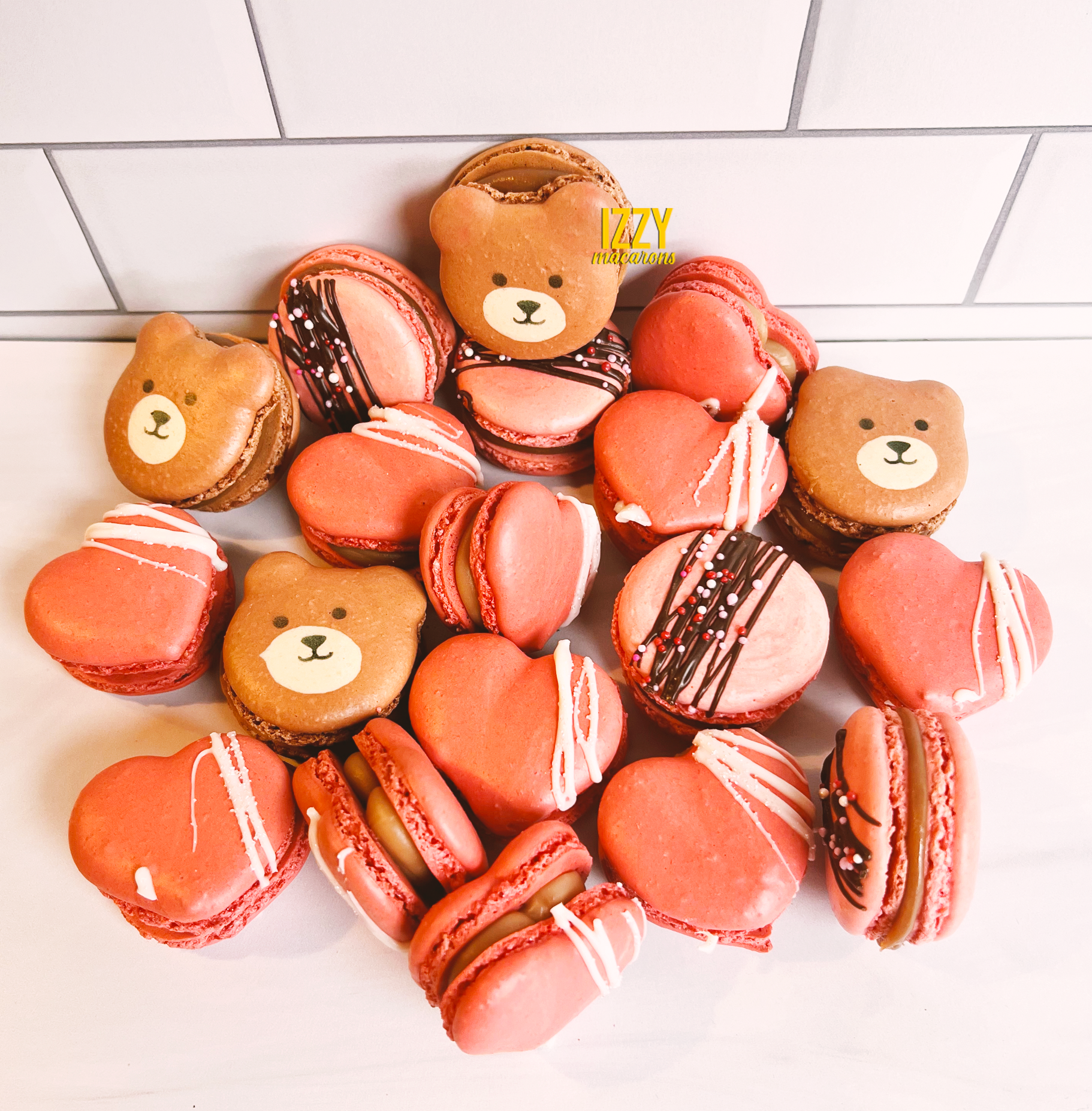 Teddy Bear Heart Macarons Chocolate Covered Strawberry Macaron