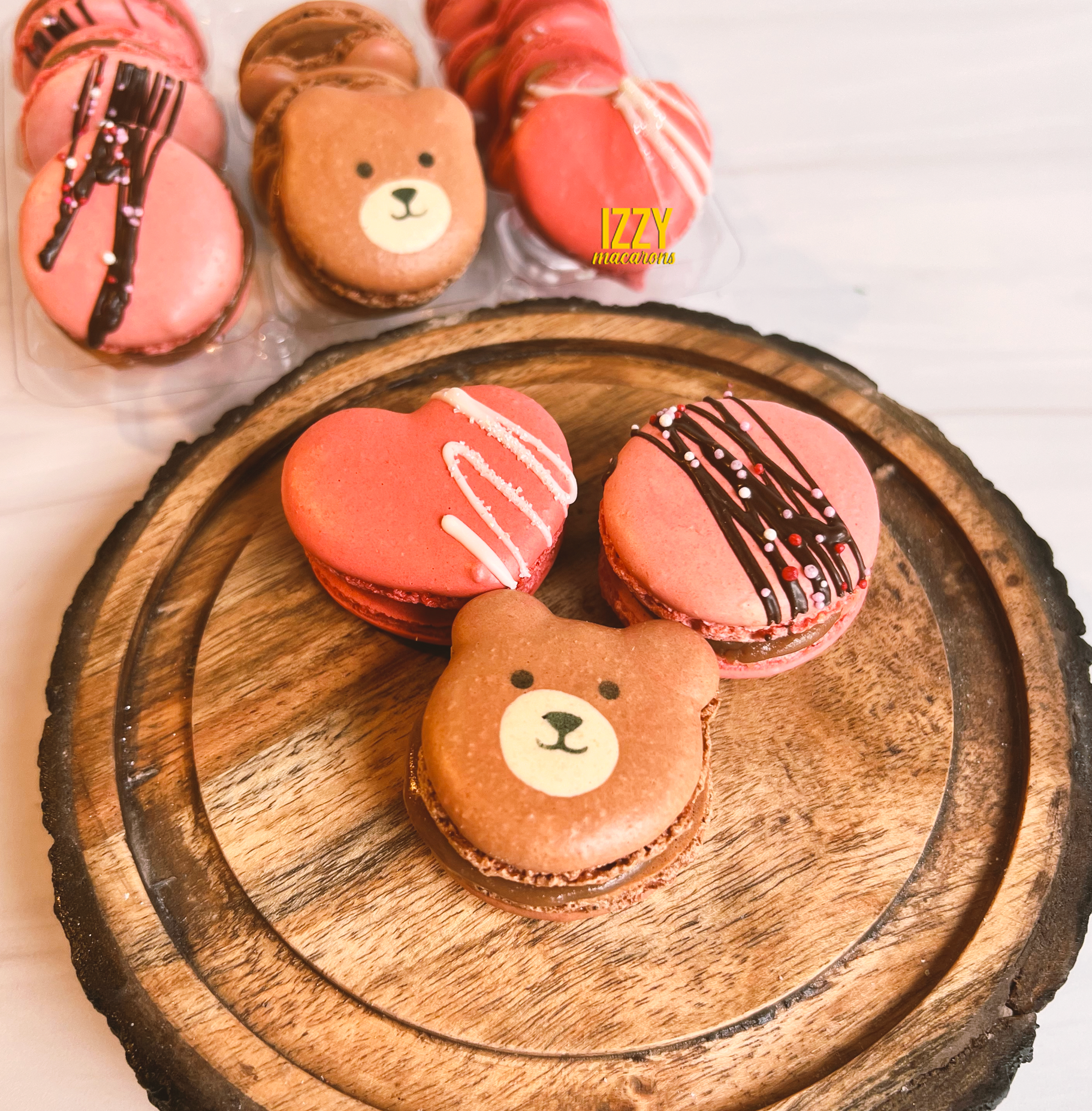 Teddy Bear Heart Macarons Chocolate Covered Strawberry Macaron