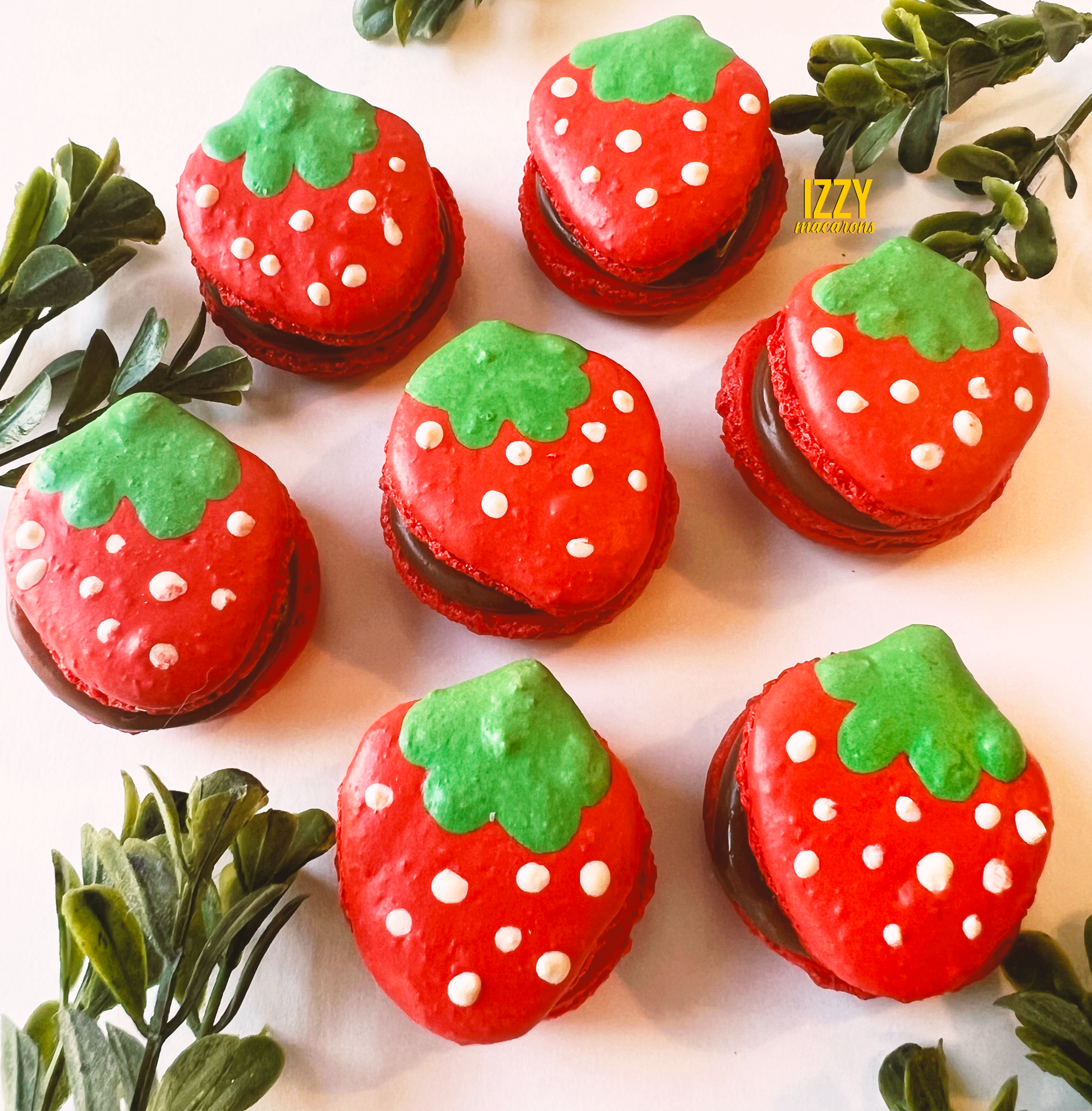 Strawberry Shaped Macarons - Izzy Macarons