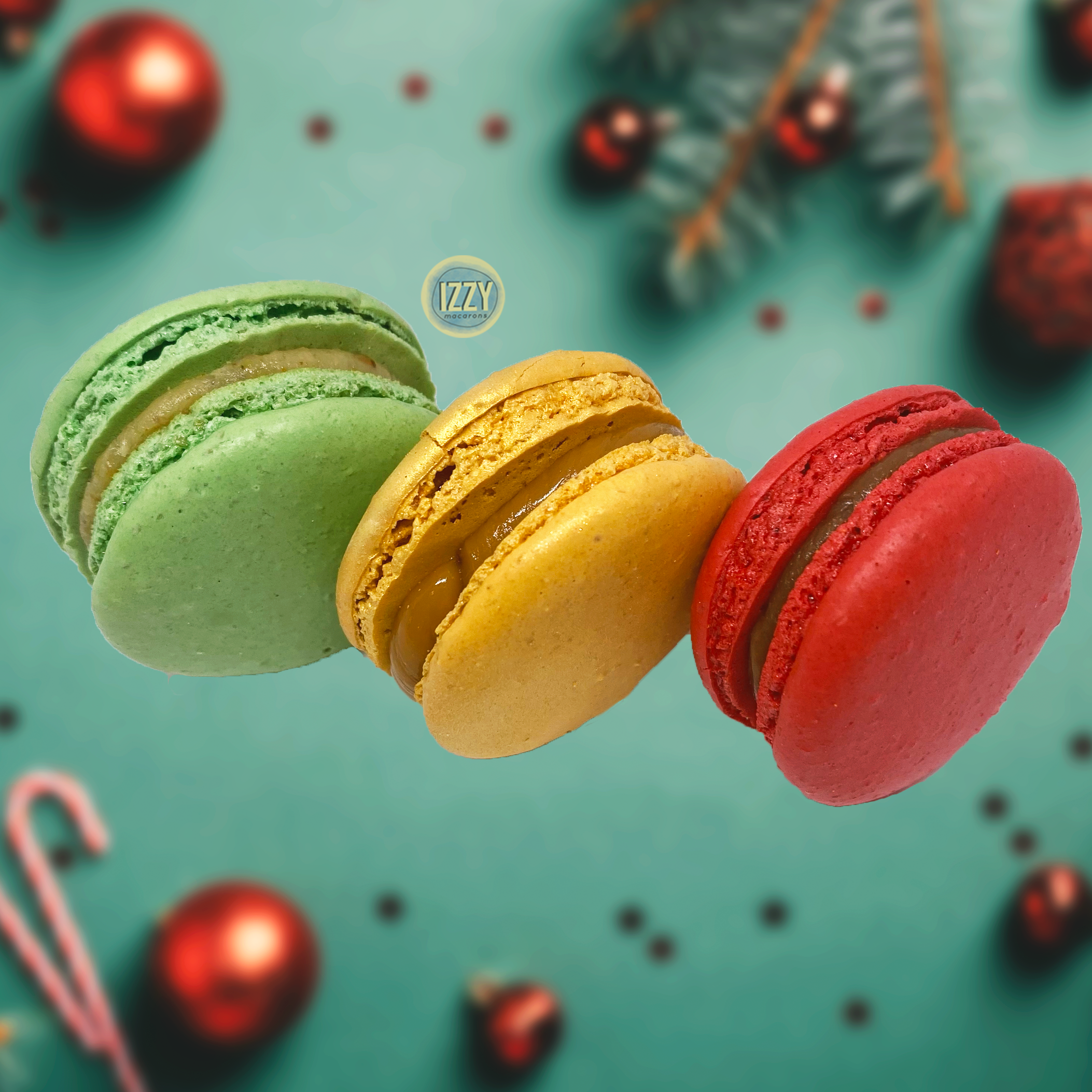 Christmas Box - Red Velvet | Pistachio | Lemon Gold - Izzy Macarons